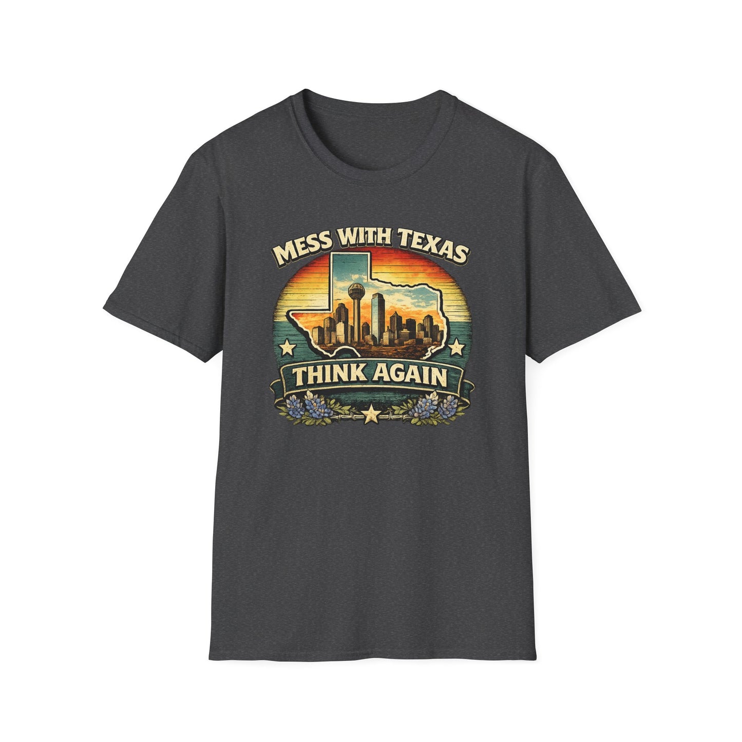 Mess With Texas Think Again Tee Shirt | Texas Skyline Graphic Tee