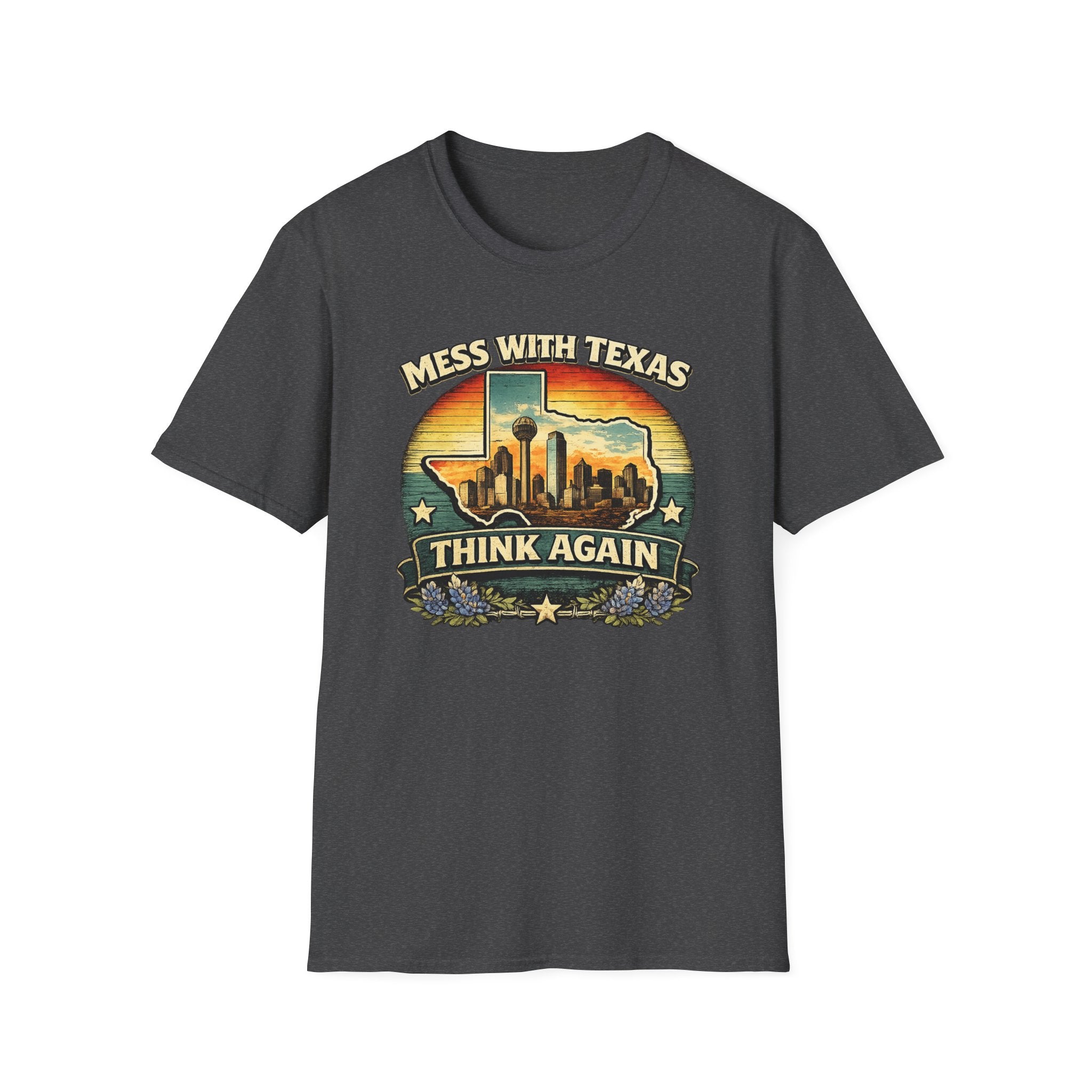 Mess With Texas Think Again Tee Shirt | Texas Skyline Graphic Tee
