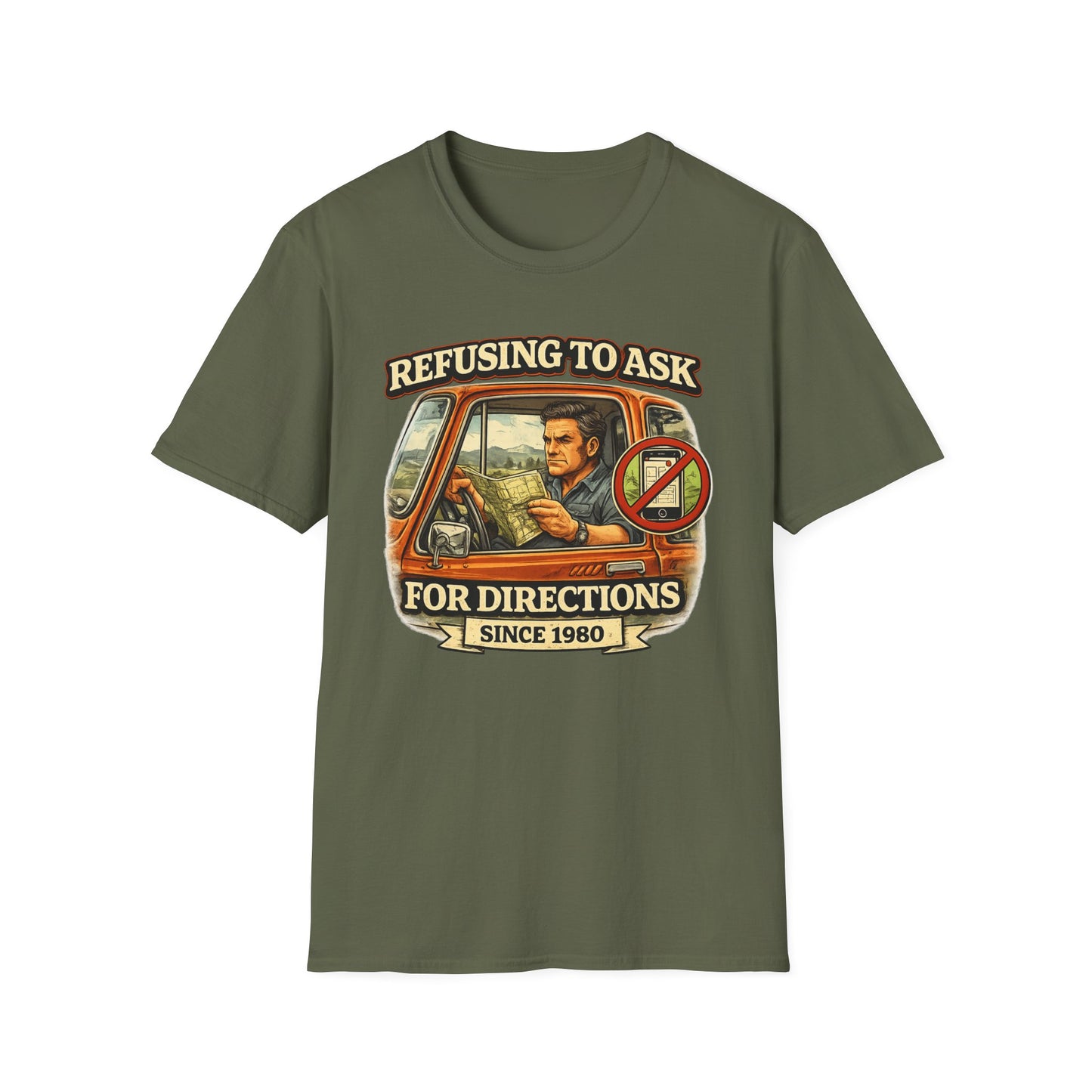 Refusing to Ask for Directions Tee Shirt | Funny Retro Driver Map Design
