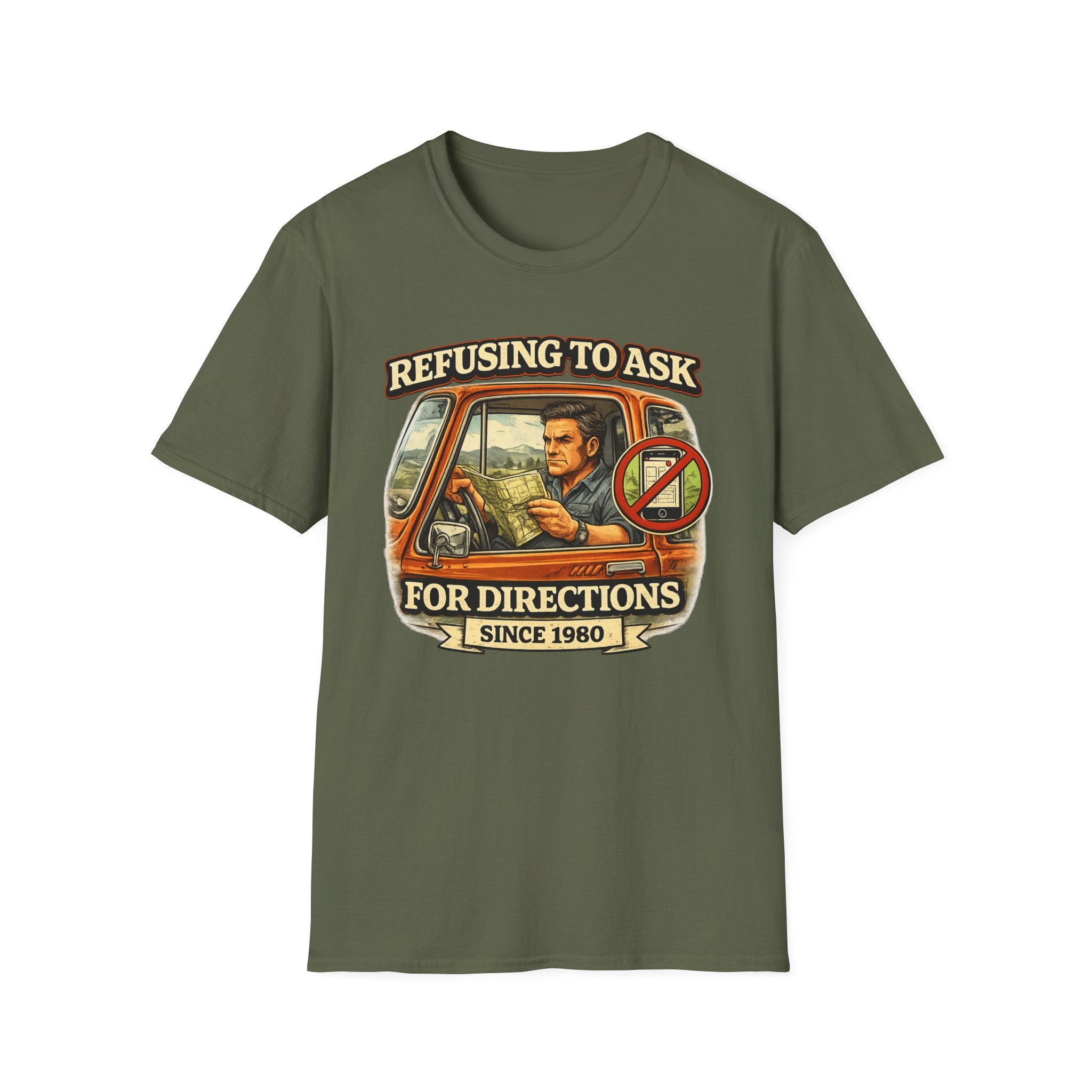 Refusing to Ask for Directions Tee Shirt | Funny Retro Driver Map Design