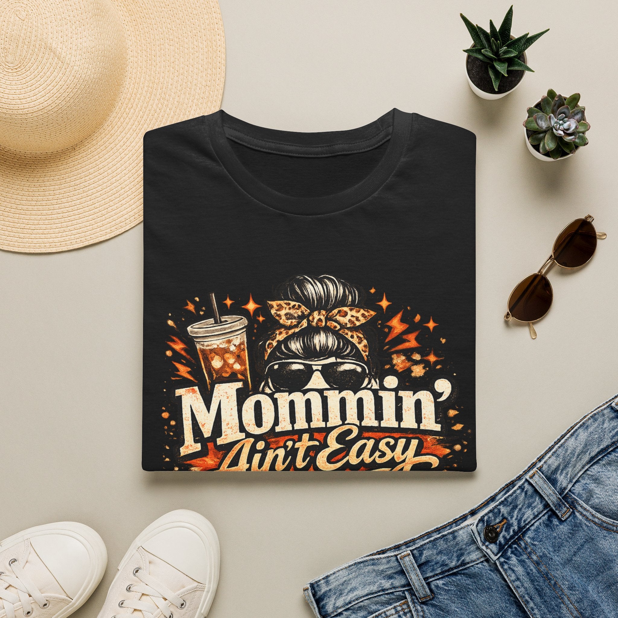 Mommin' Ain't Easy Send Help T-Shirt | Messy Bun Coffee Mom