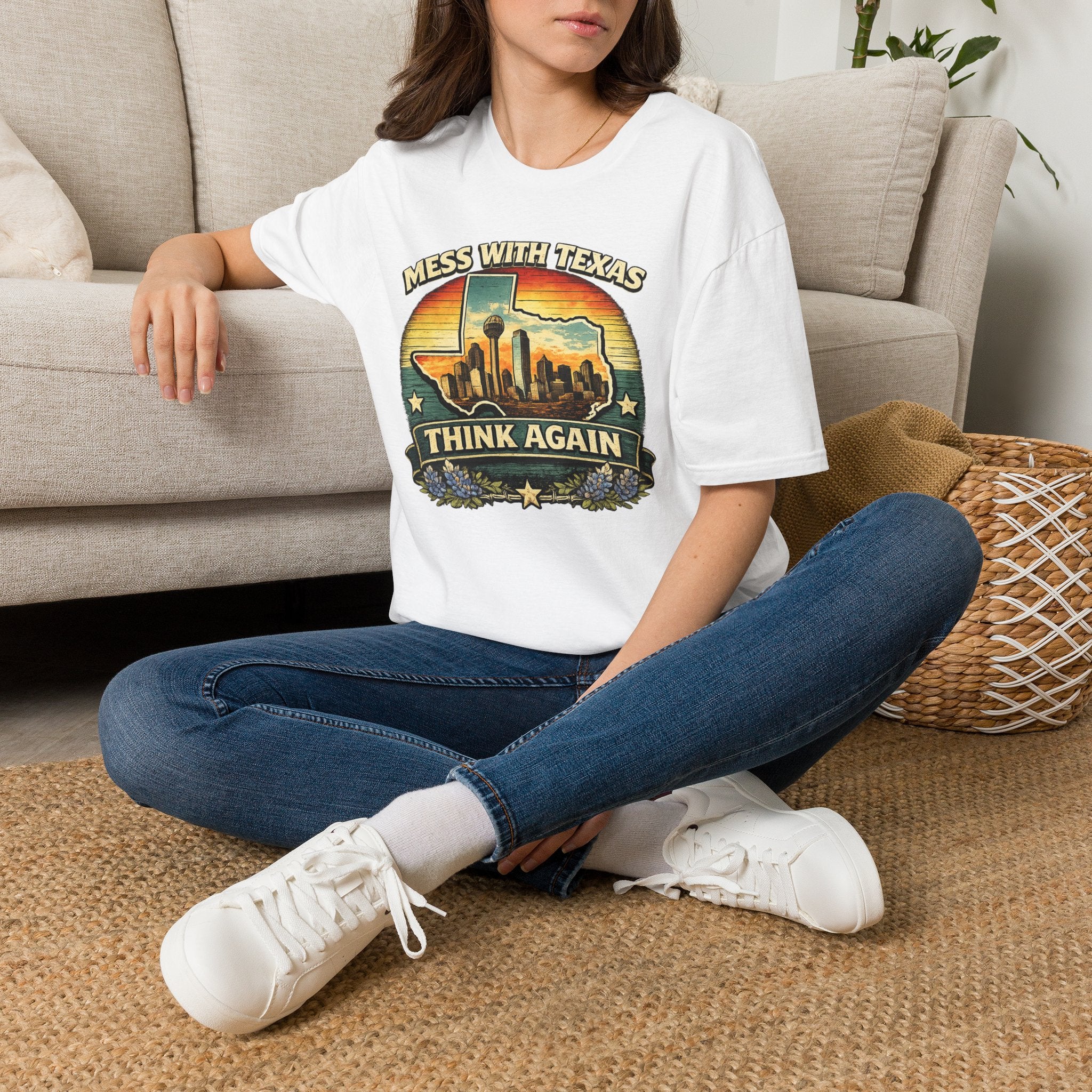Mess With Texas Think Again Tee Shirt | Texas Skyline Graphic Tee