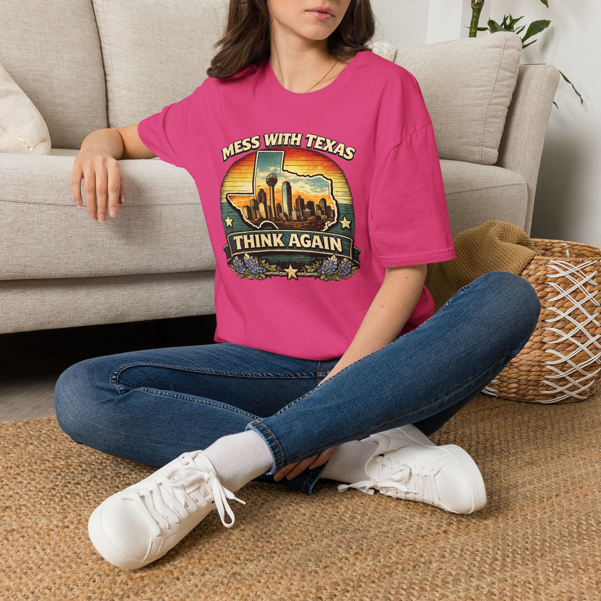 Mess With Texas Think Again Tee Shirt | Texas Skyline Graphic Tee