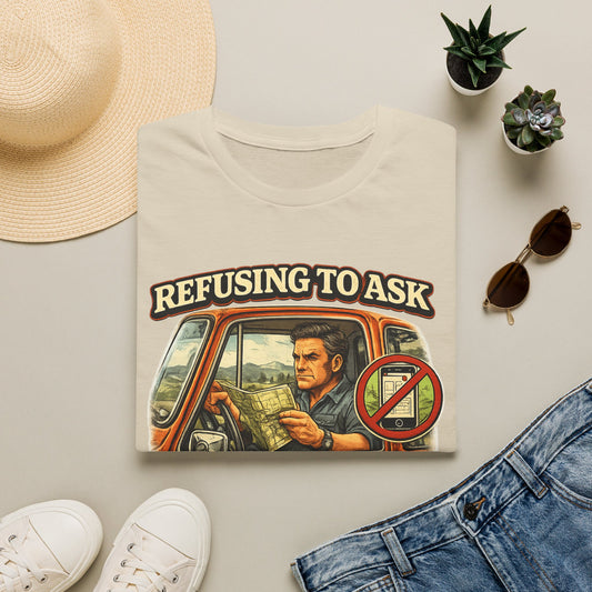 Refusing to Ask for Directions Tee Shirt | Funny Retro Driver Map Design