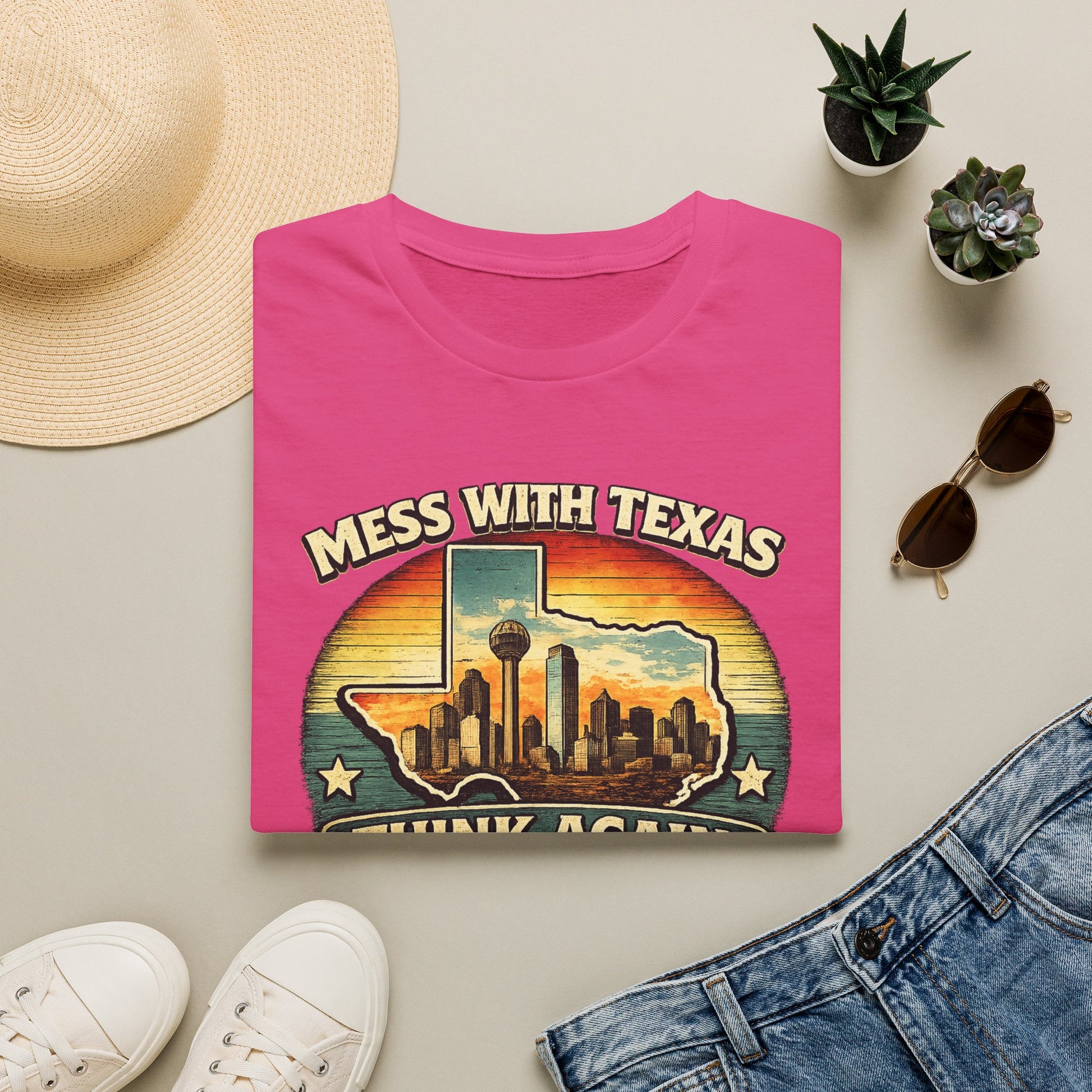 Mess With Texas Think Again Tee Shirt | Texas Skyline Graphic Tee