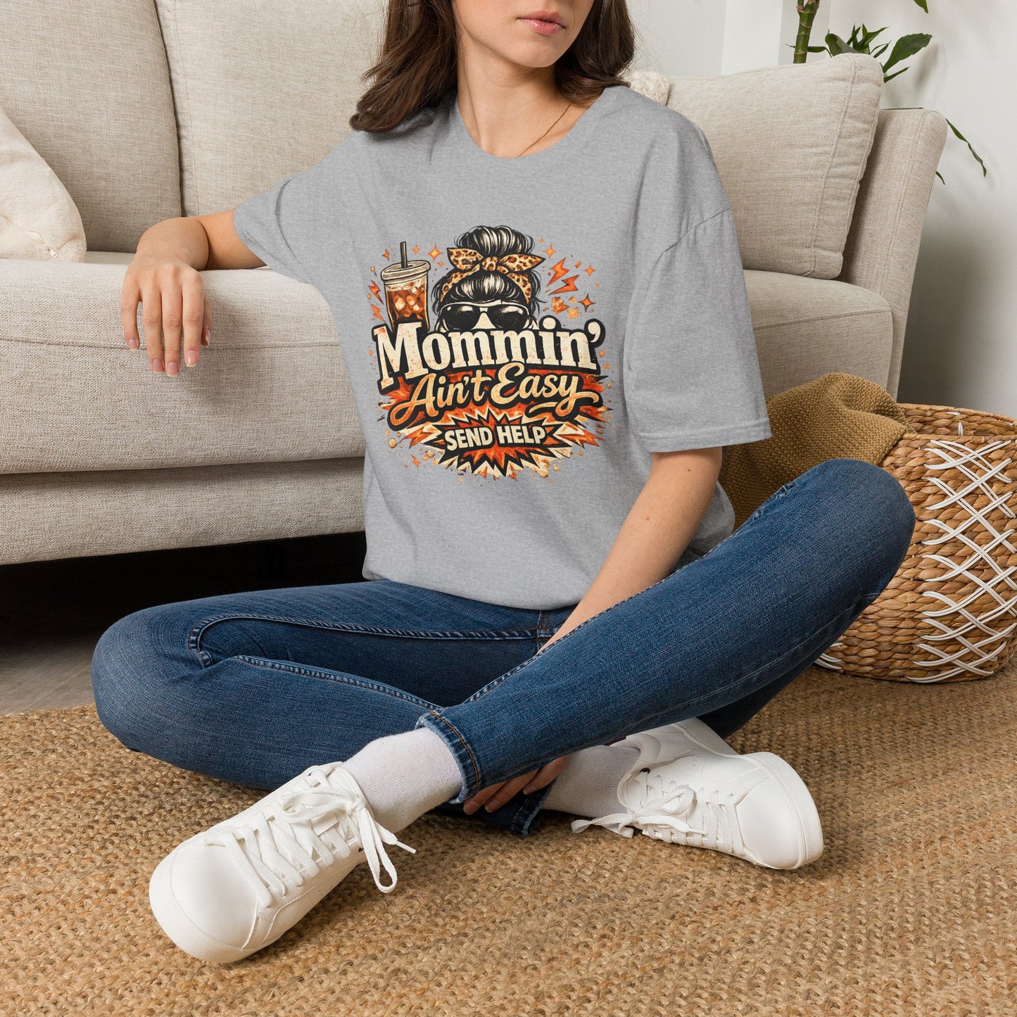 Mommin' Ain't Easy Send Help T-Shirt | Messy Bun Coffee Mom