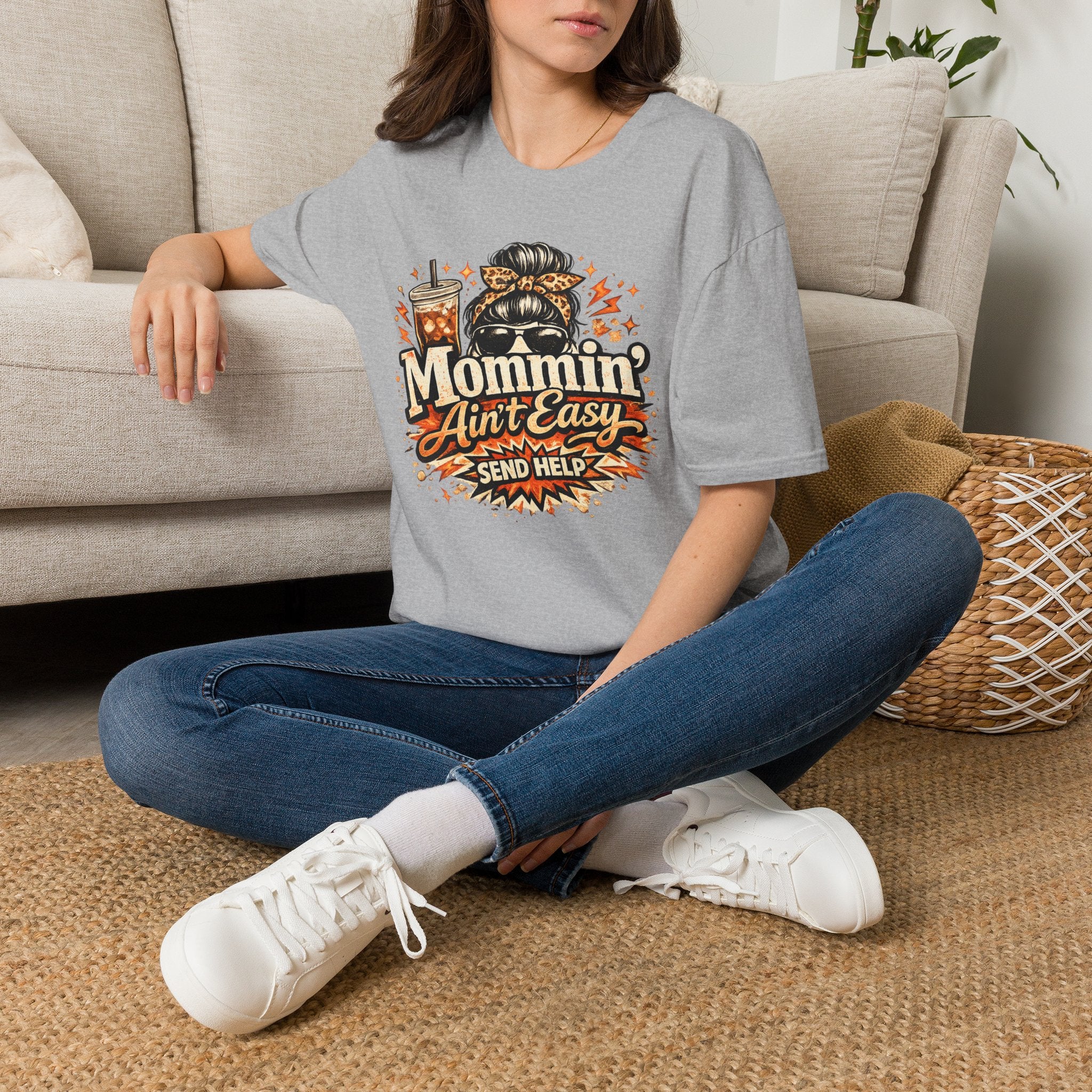 Mommin' Ain't Easy Send Help T-Shirt | Messy Bun Coffee Mom