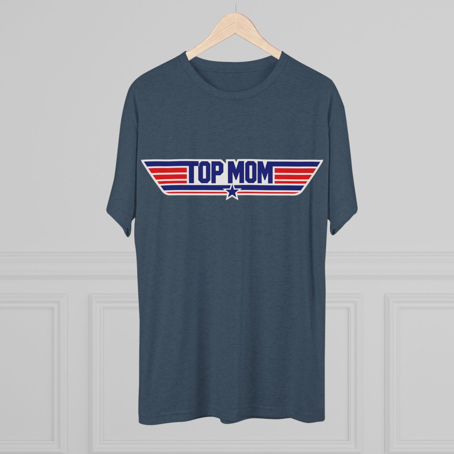 Top Mom Retro Aviation Logo Tee | Patriotic Star Stripes Mom Shirt