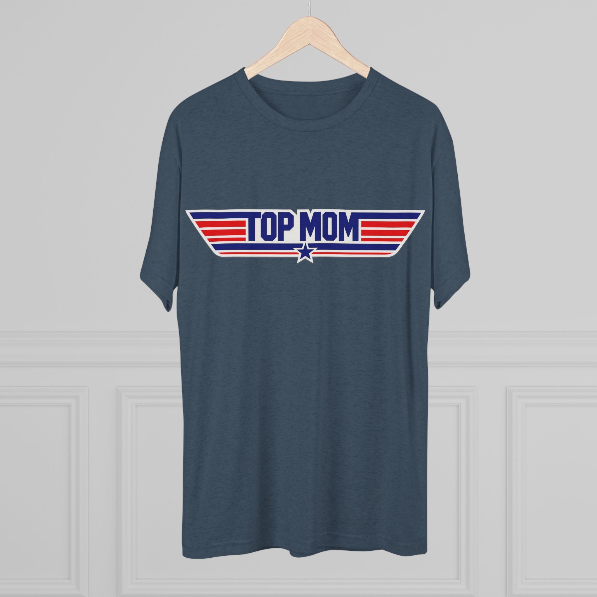 Top Mom Retro Aviation Logo Tee | Patriotic Star Stripes Mom Shirt