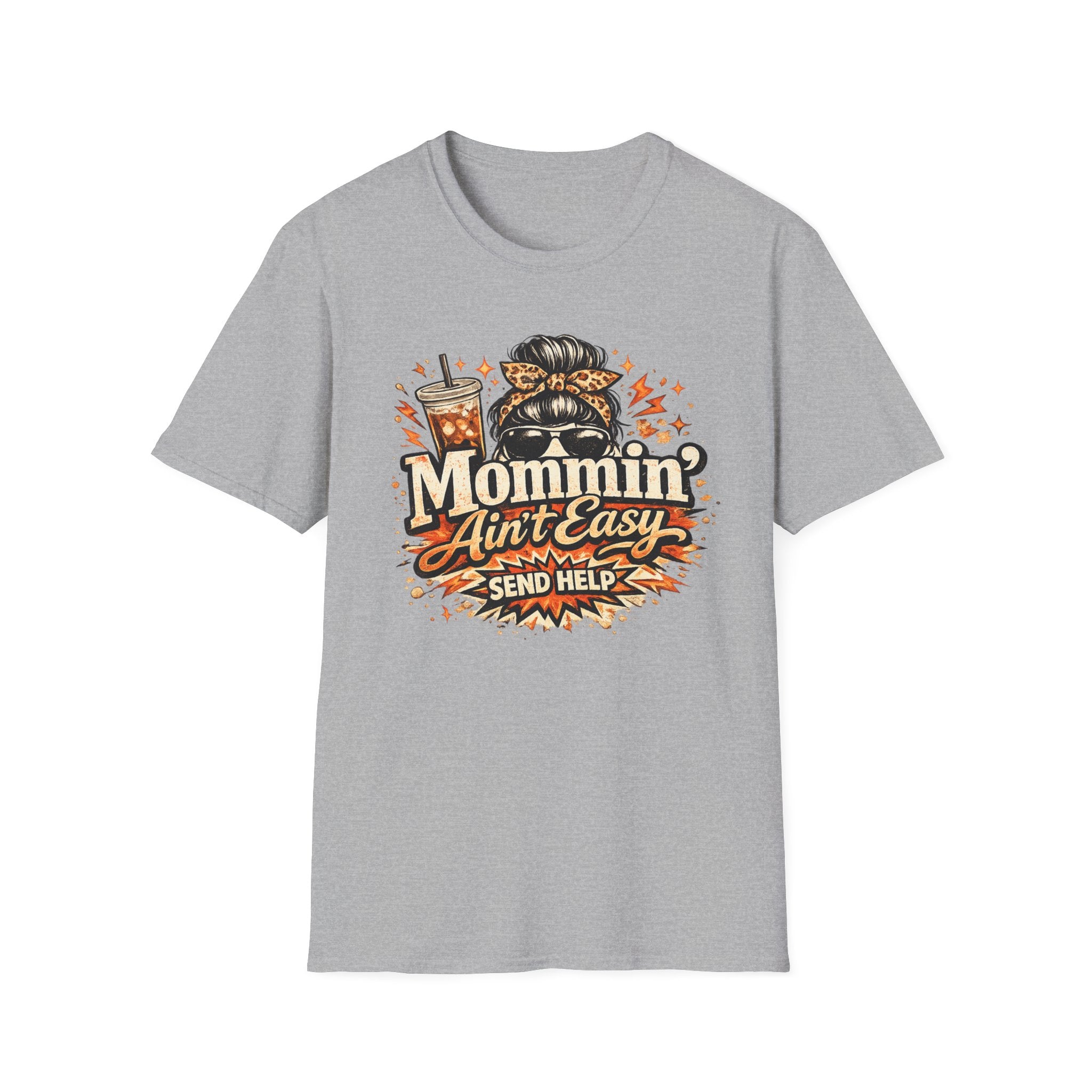 Mommin' Ain't Easy Send Help T-Shirt | Messy Bun Coffee Mom