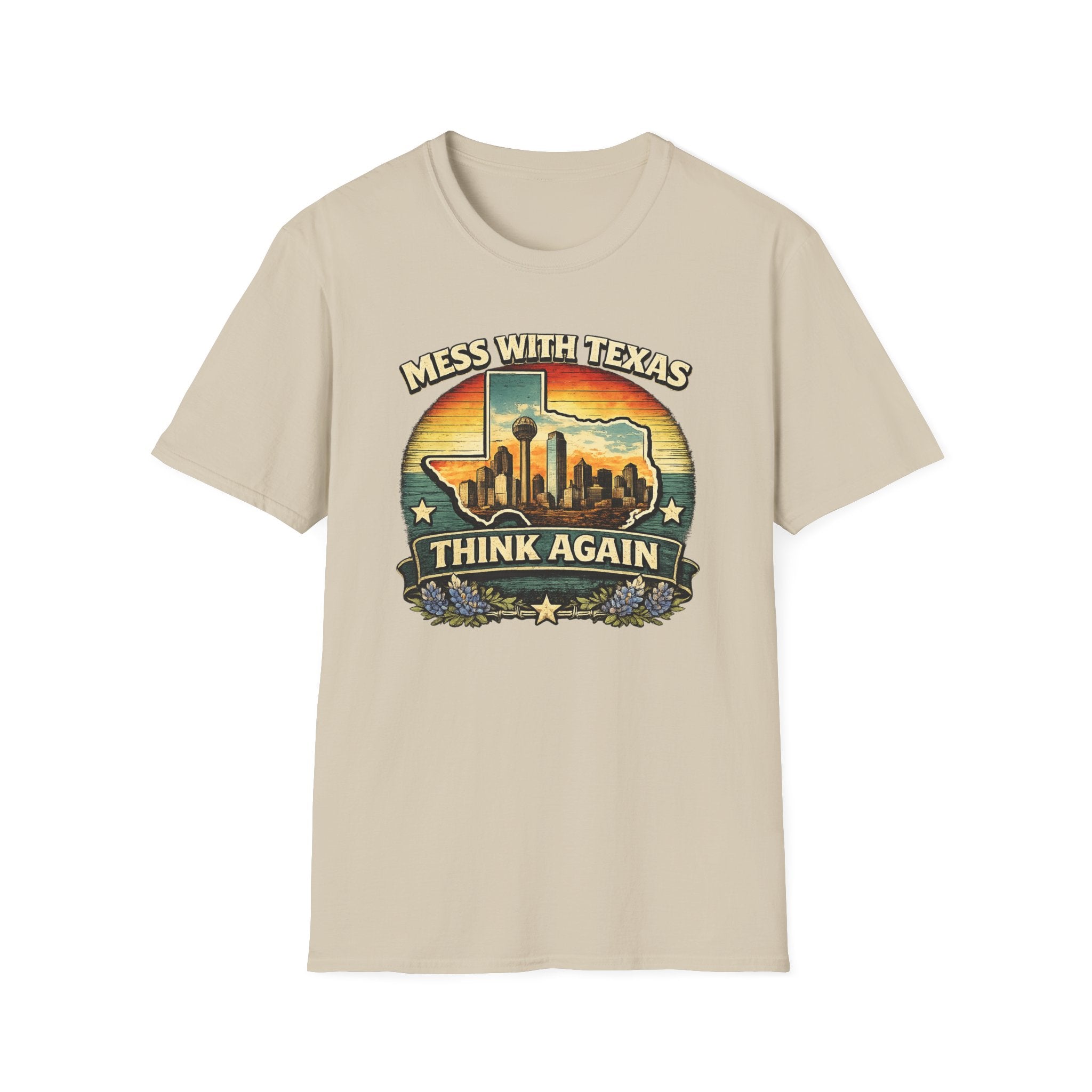 Mess With Texas Think Again Tee Shirt | Texas Skyline Graphic Tee