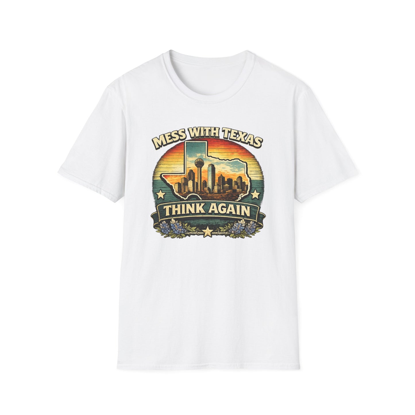 Mess With Texas Think Again Tee Shirt | Texas Skyline Graphic Tee