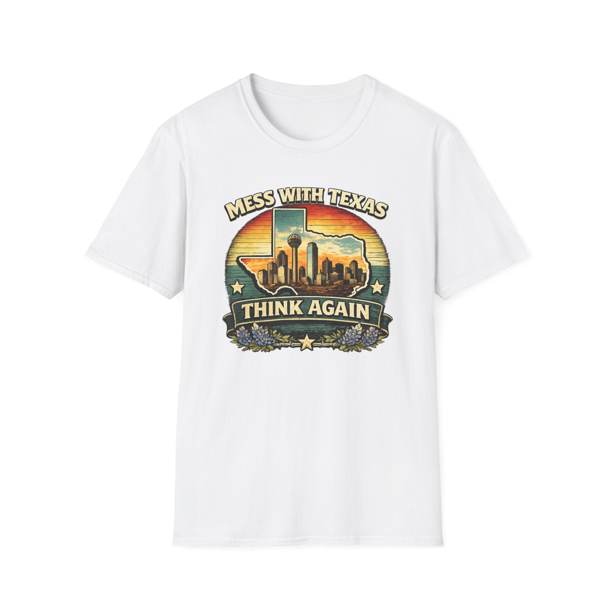 Mess With Texas Think Again Tee Shirt | Texas Skyline Graphic Tee