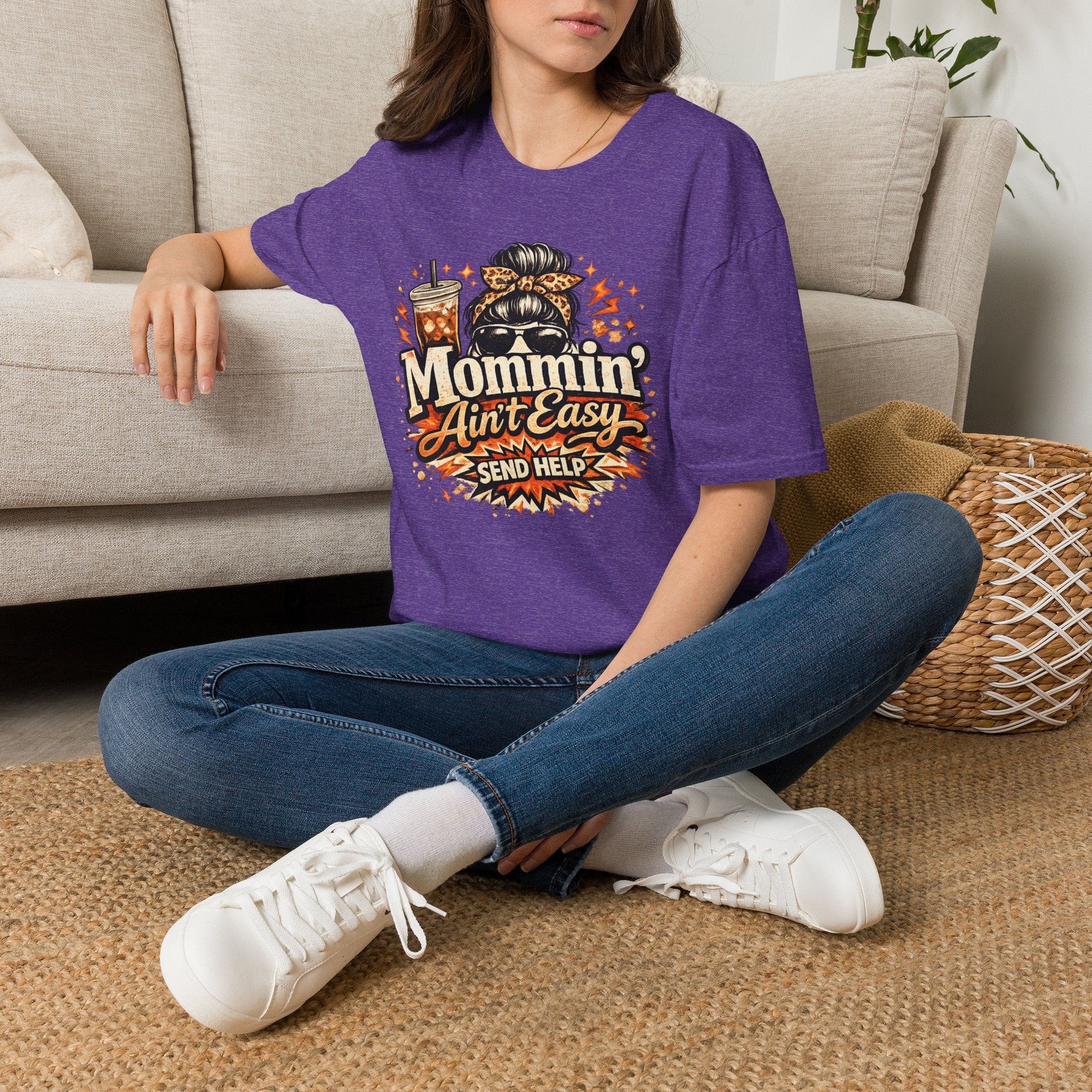 Mommin' Ain't Easy Send Help T-Shirt | Messy Bun Coffee Mom