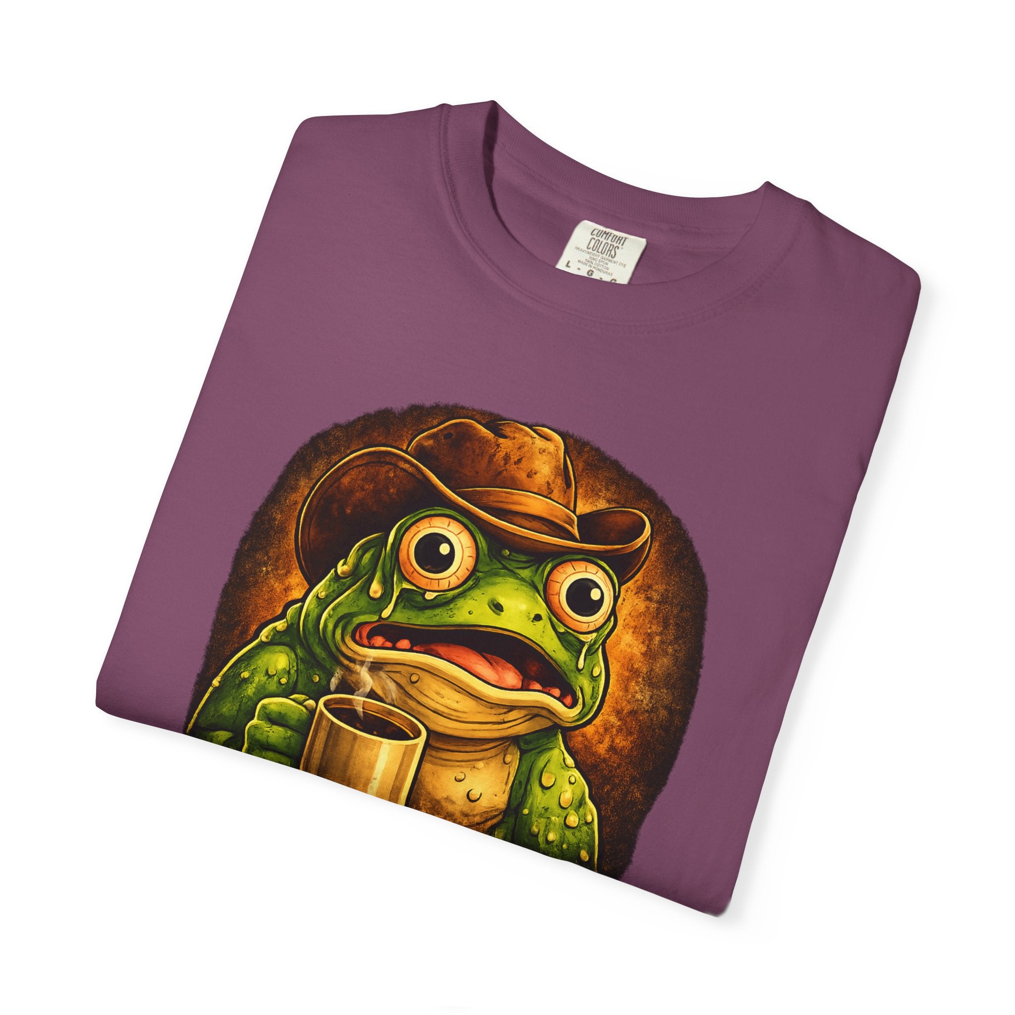 Overstimulated Frog with Coffee T-Shirt | Funny Frog Illustration Tee