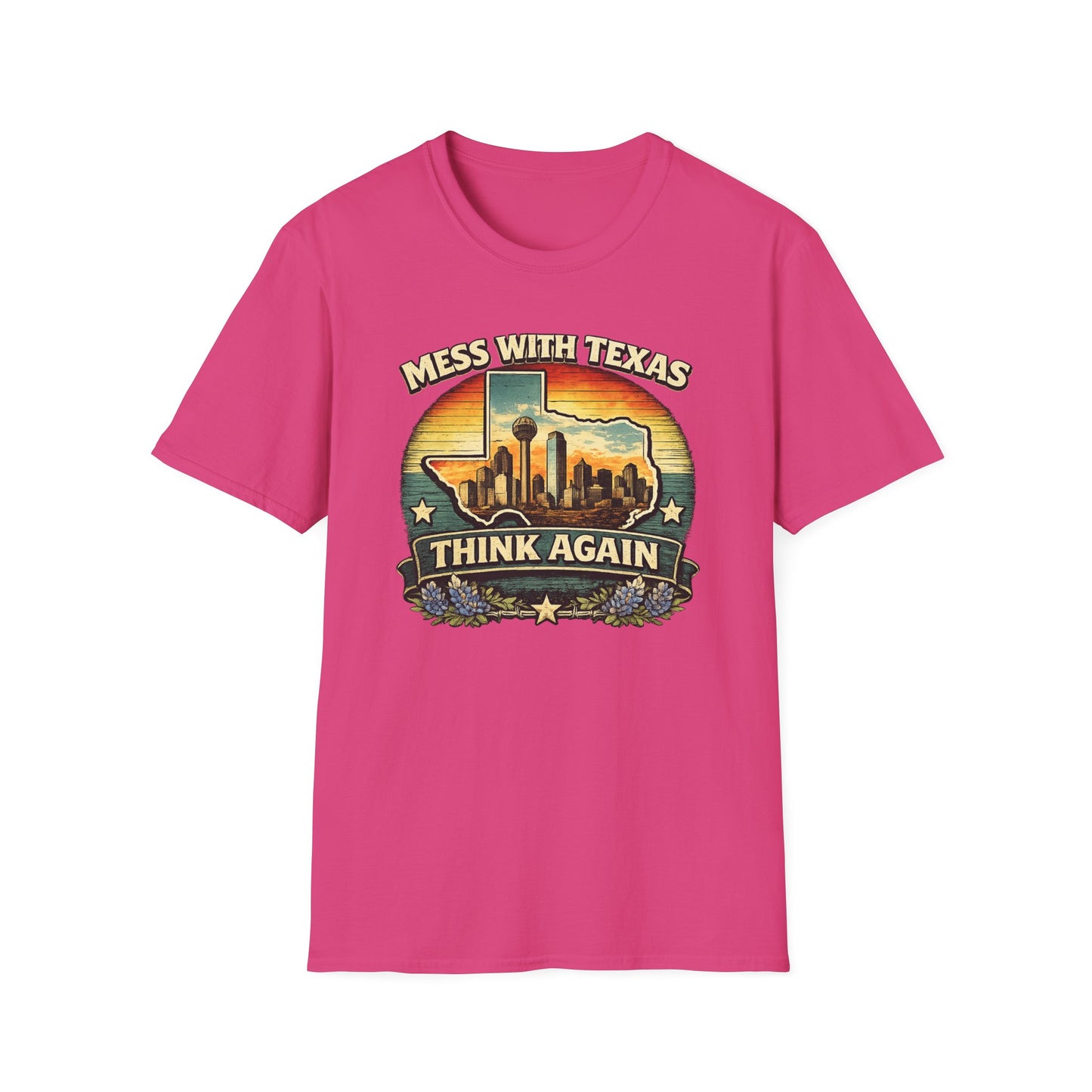 Mess With Texas Think Again Tee Shirt | Texas Skyline Graphic Tee