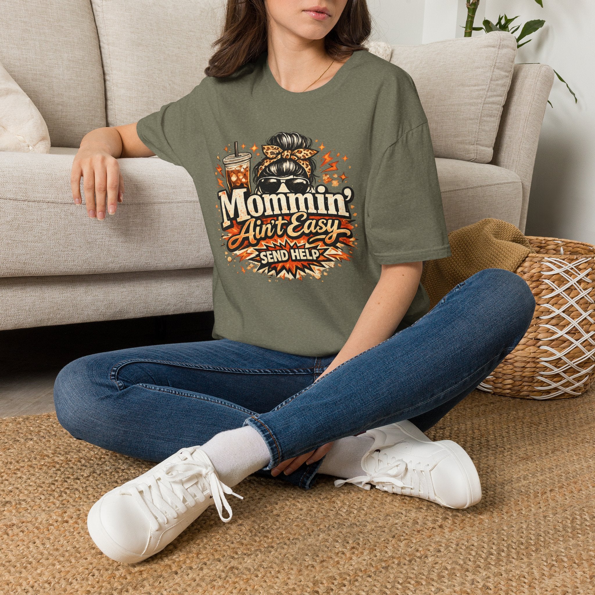 Mommin' Ain't Easy Send Help T-Shirt | Messy Bun Coffee Mom
