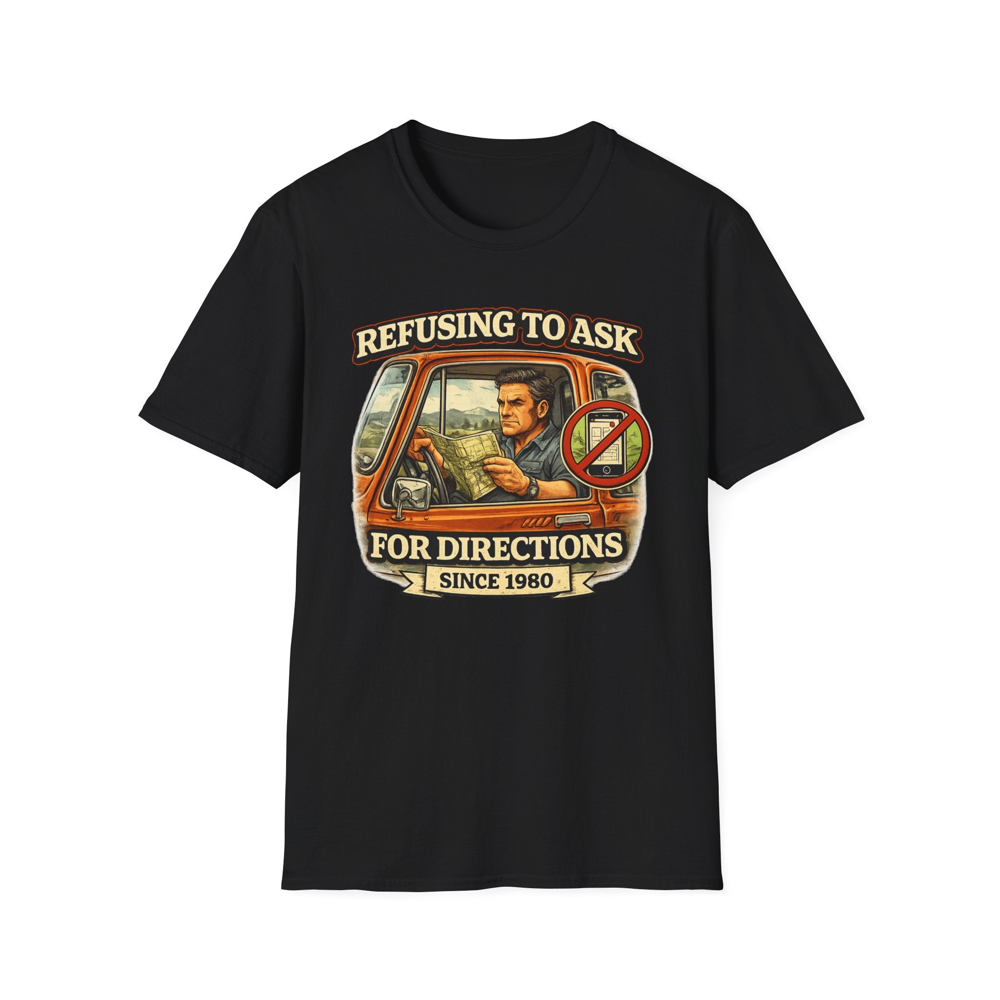Refusing to Ask for Directions Tee Shirt | Funny Retro Driver Map Design