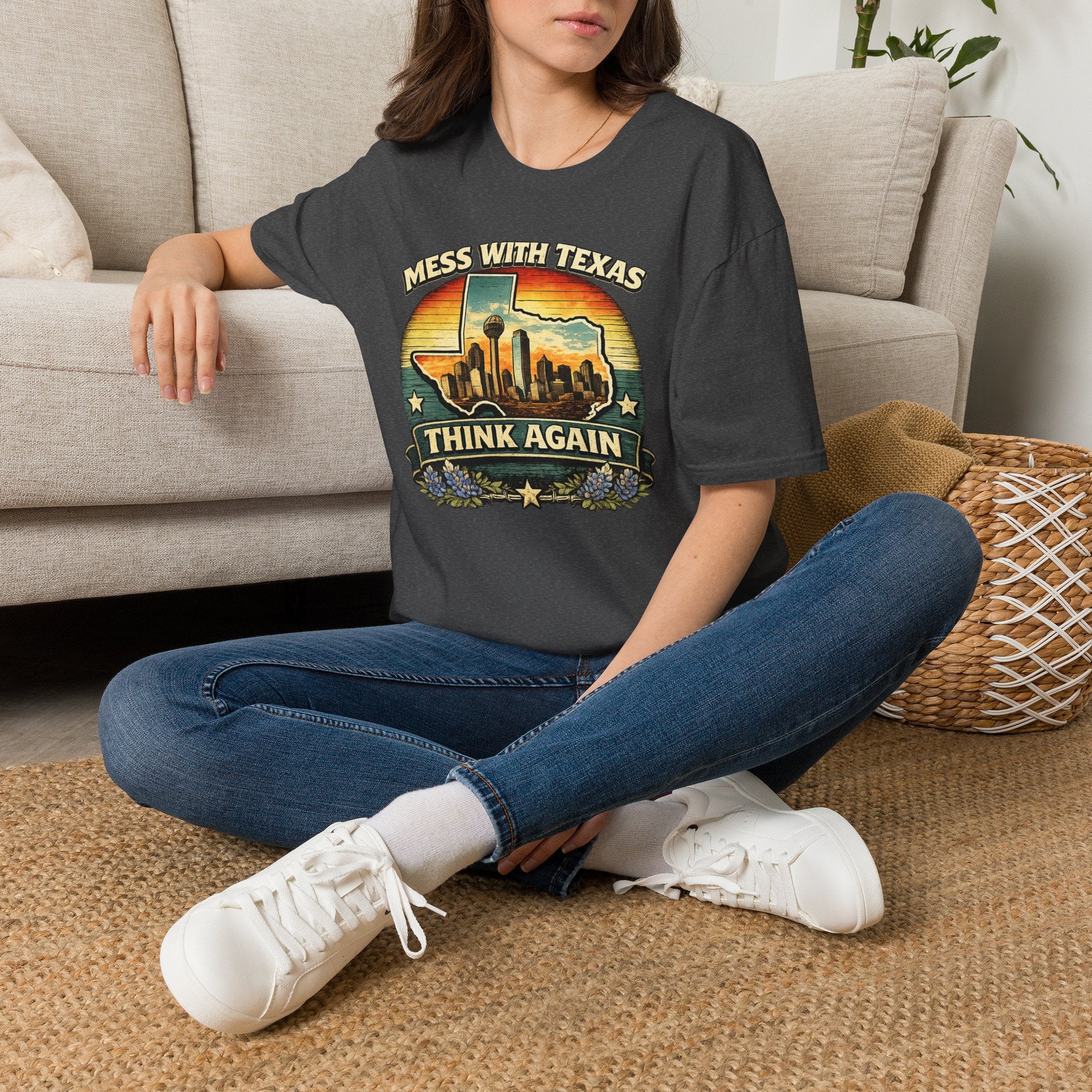 Mess With Texas Think Again Tee Shirt | Texas Skyline Graphic Tee