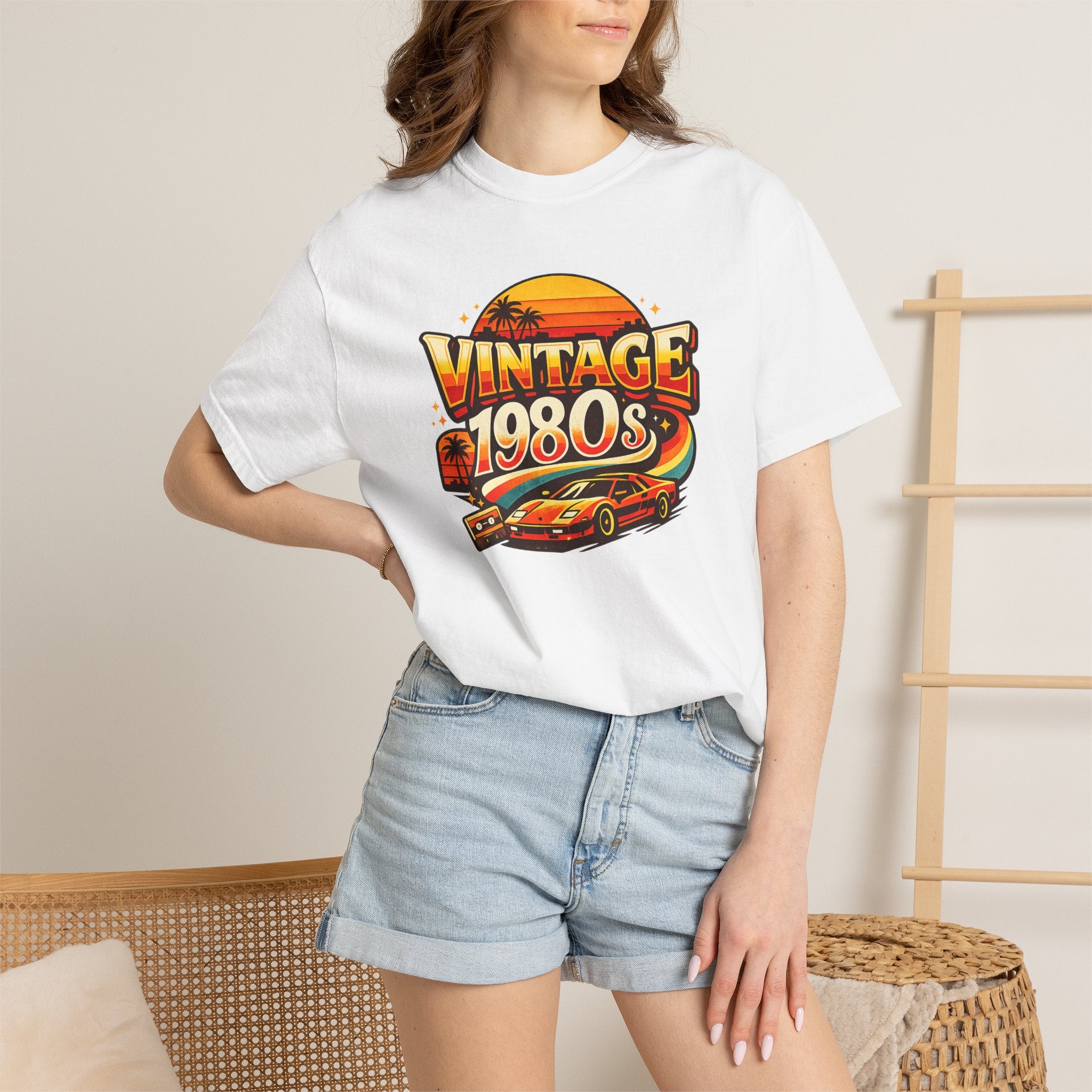 Vintage 1980s Retro Sports Car T-Shirt | Sunset Palm Beach Nostalgia