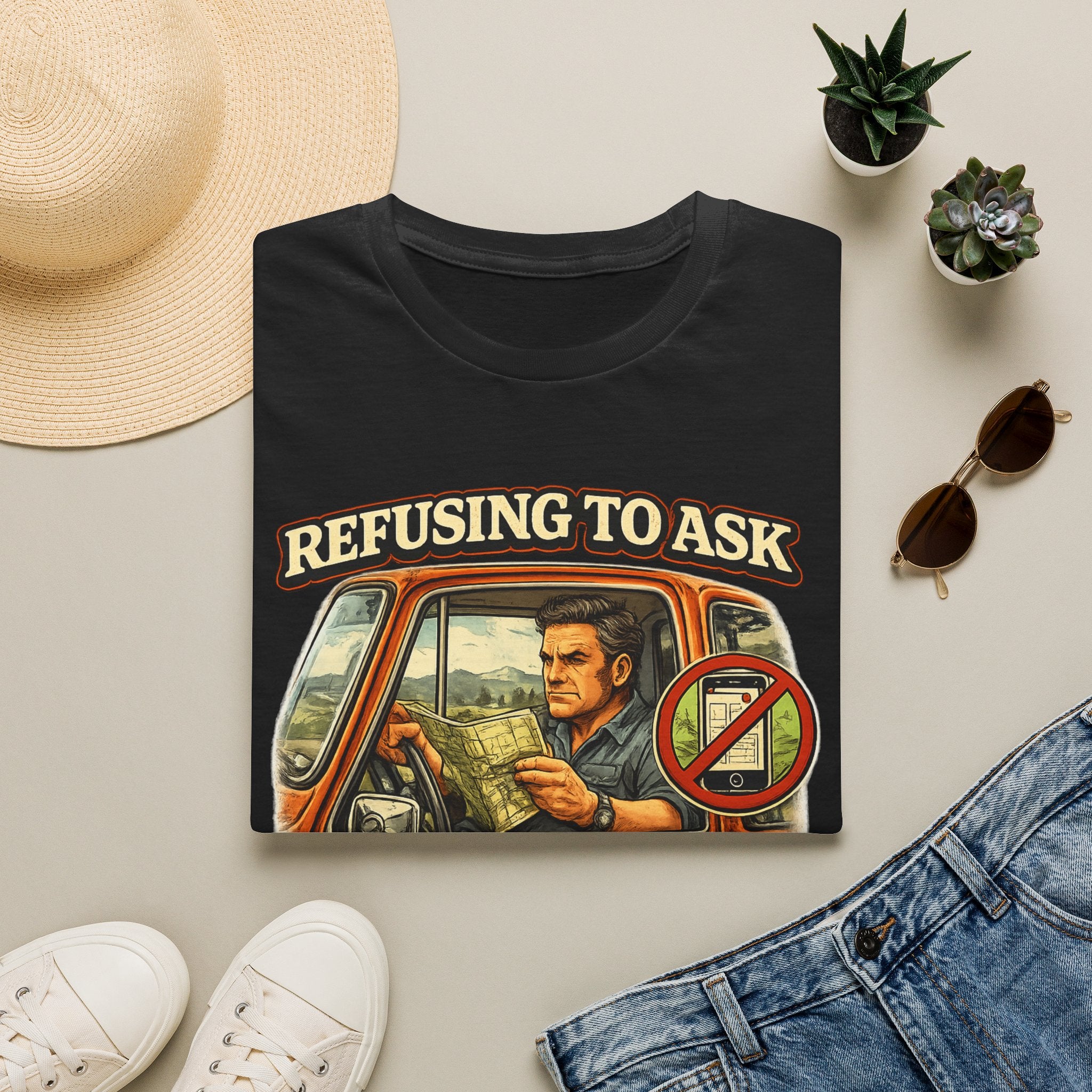Refusing to Ask for Directions Tee Shirt | Funny Retro Driver Map Design