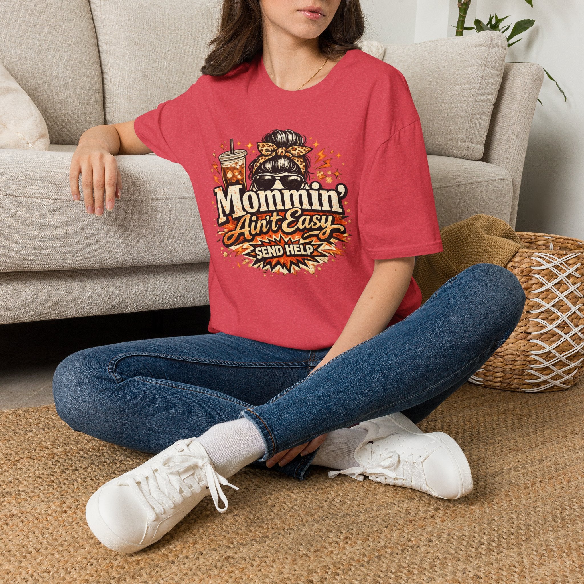 Mommin' Ain't Easy Send Help T-Shirt | Messy Bun Coffee Mom