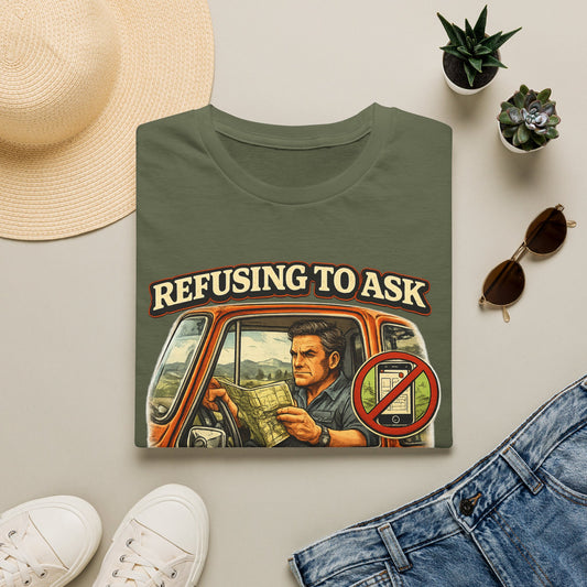 Refusing to Ask for Directions Tee Shirt | Funny Retro Driver Map Design
