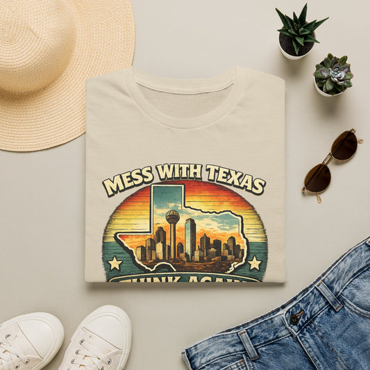 Mess With Texas Think Again Tee Shirt | Texas Skyline Graphic Tee