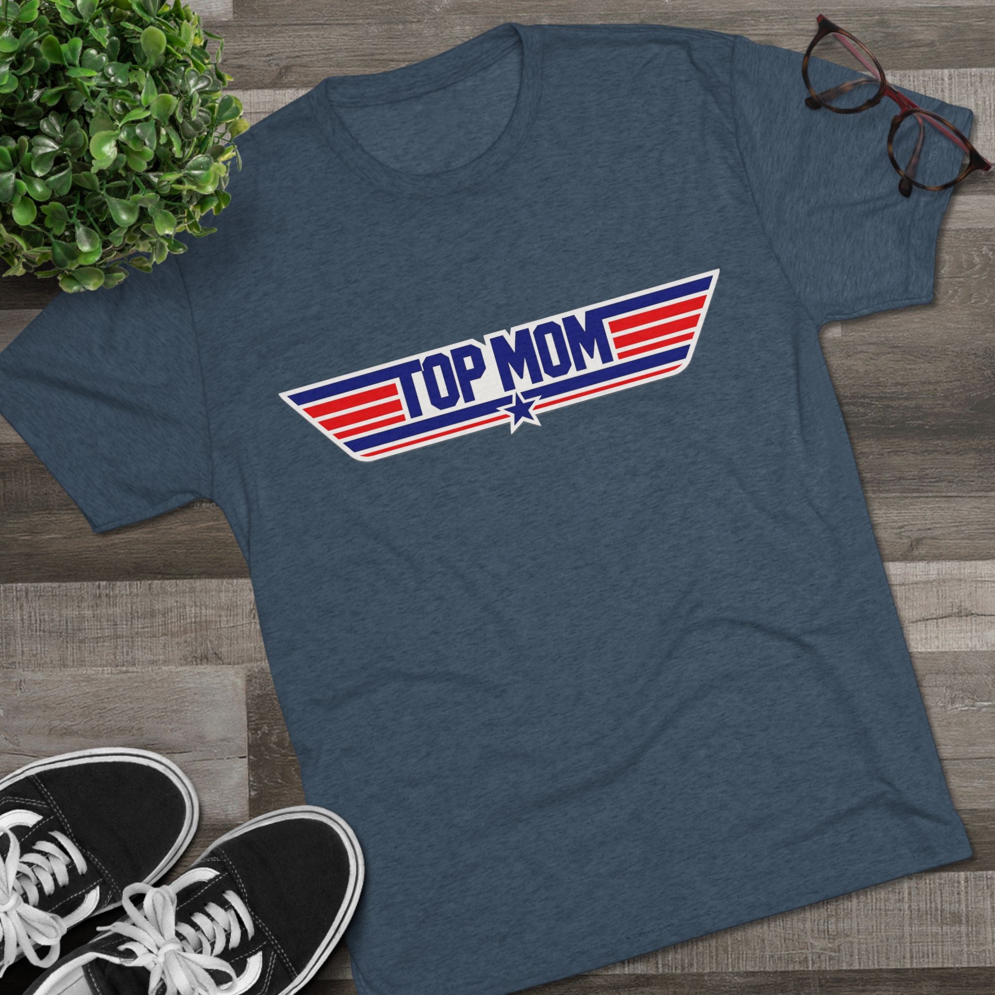 Top Mom Retro Aviation Logo Tee | Patriotic Star Stripes Mom Shirt