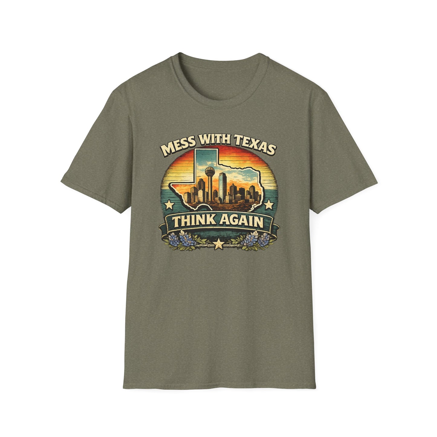 Mess With Texas Think Again Tee Shirt | Texas Skyline Graphic Tee