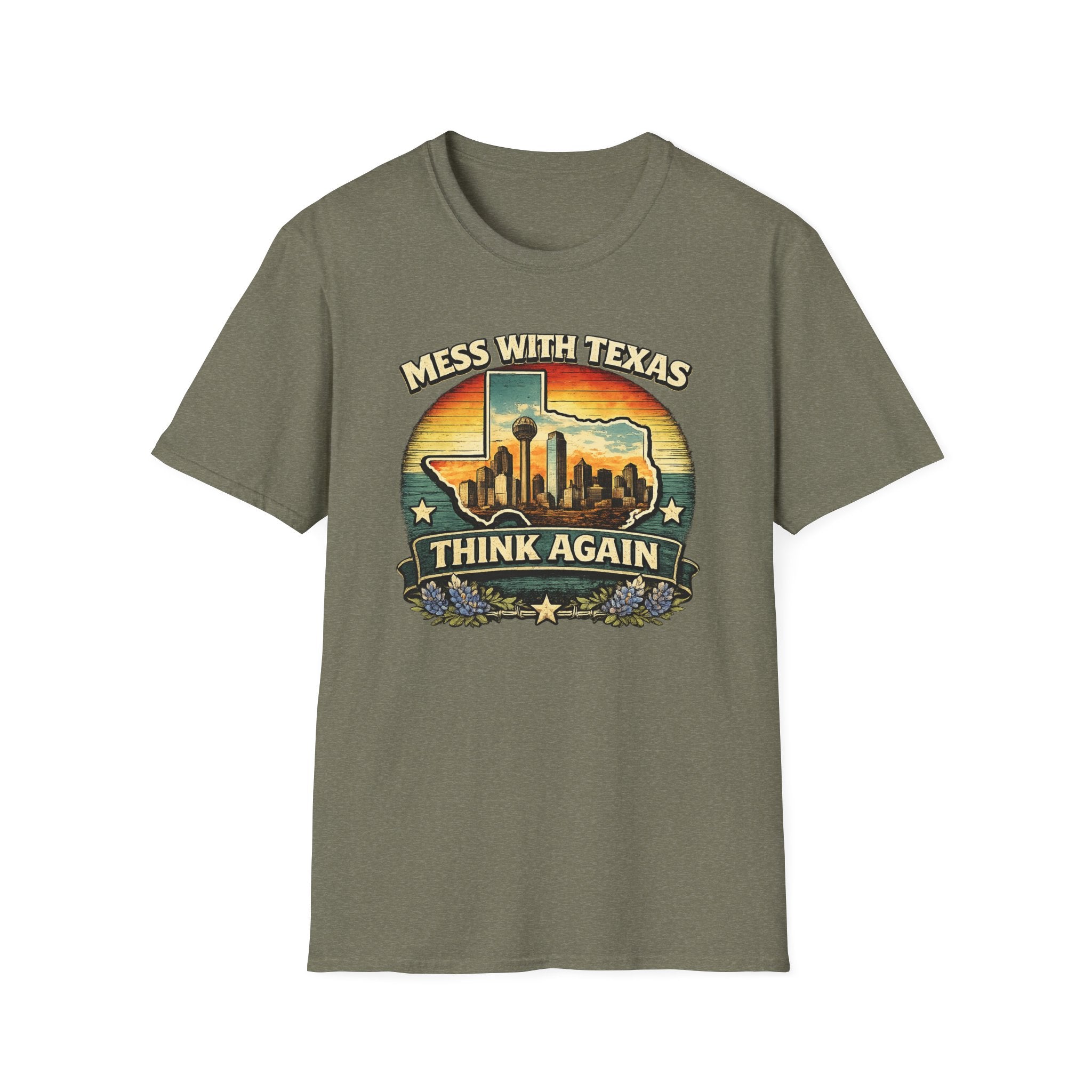 Mess With Texas Think Again Tee Shirt | Texas Skyline Graphic Tee