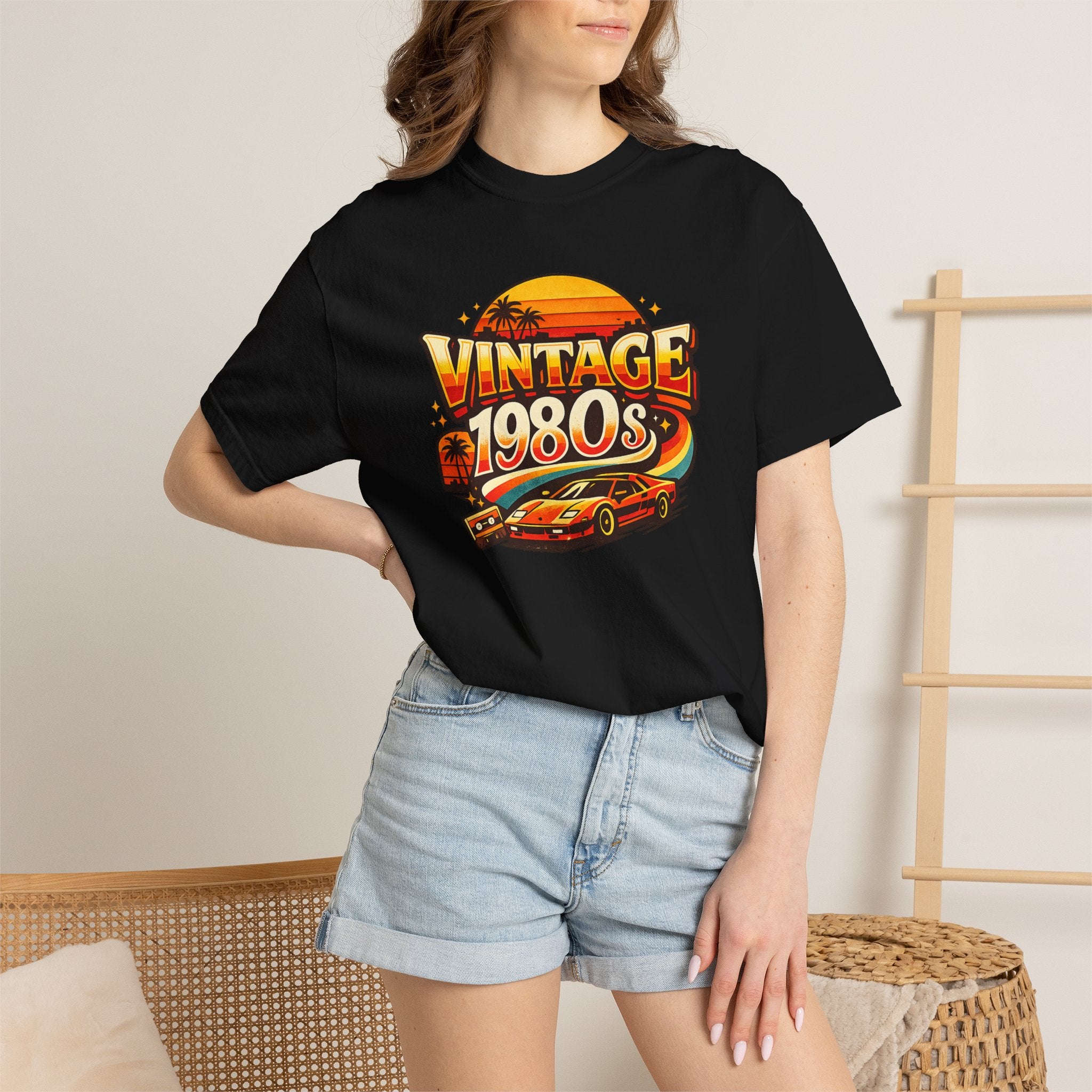 Vintage 1980s Retro Sports Car T-Shirt | Sunset Palm Beach Nostalgia