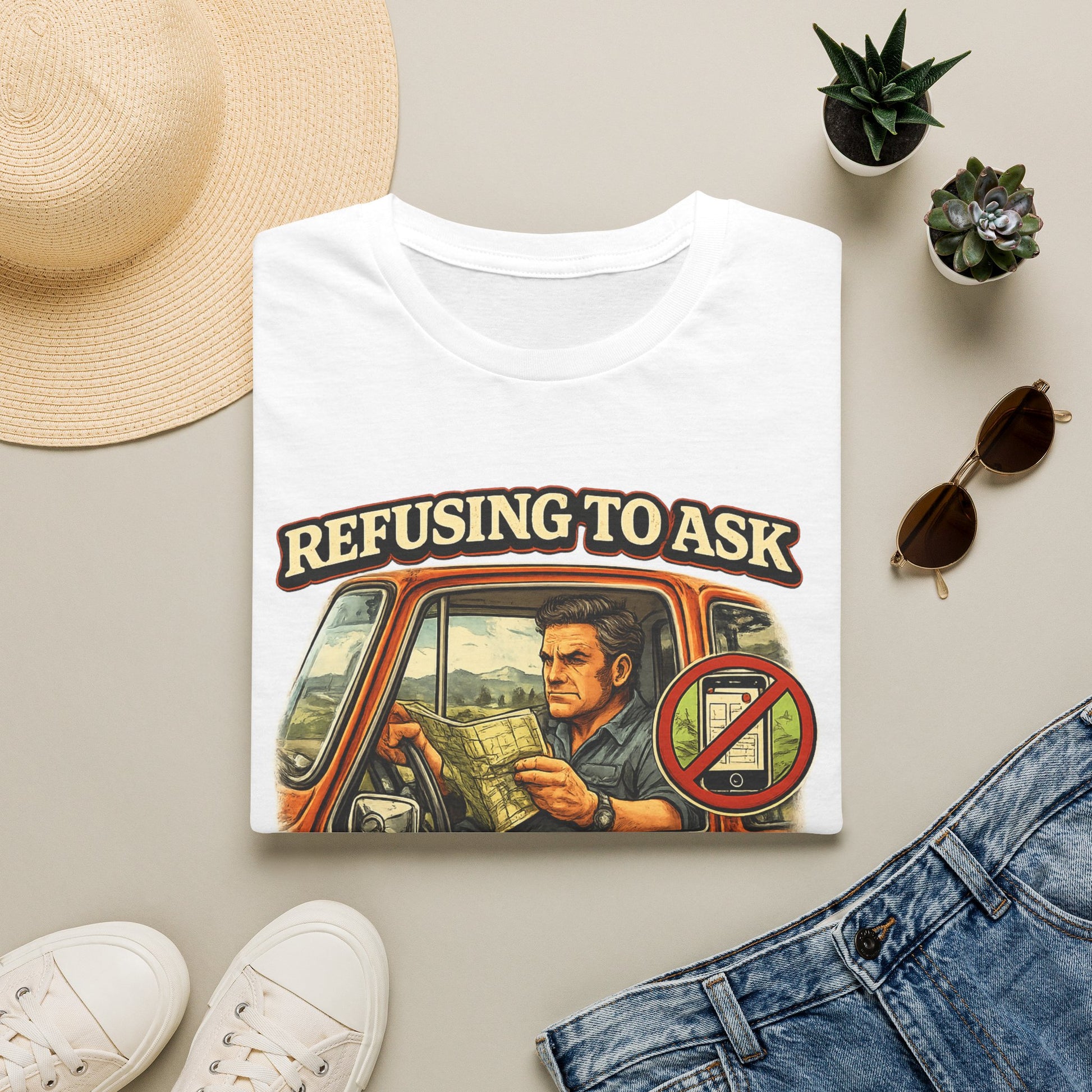 Refusing to Ask for Directions Tee Shirt | Funny Retro Driver Map Design