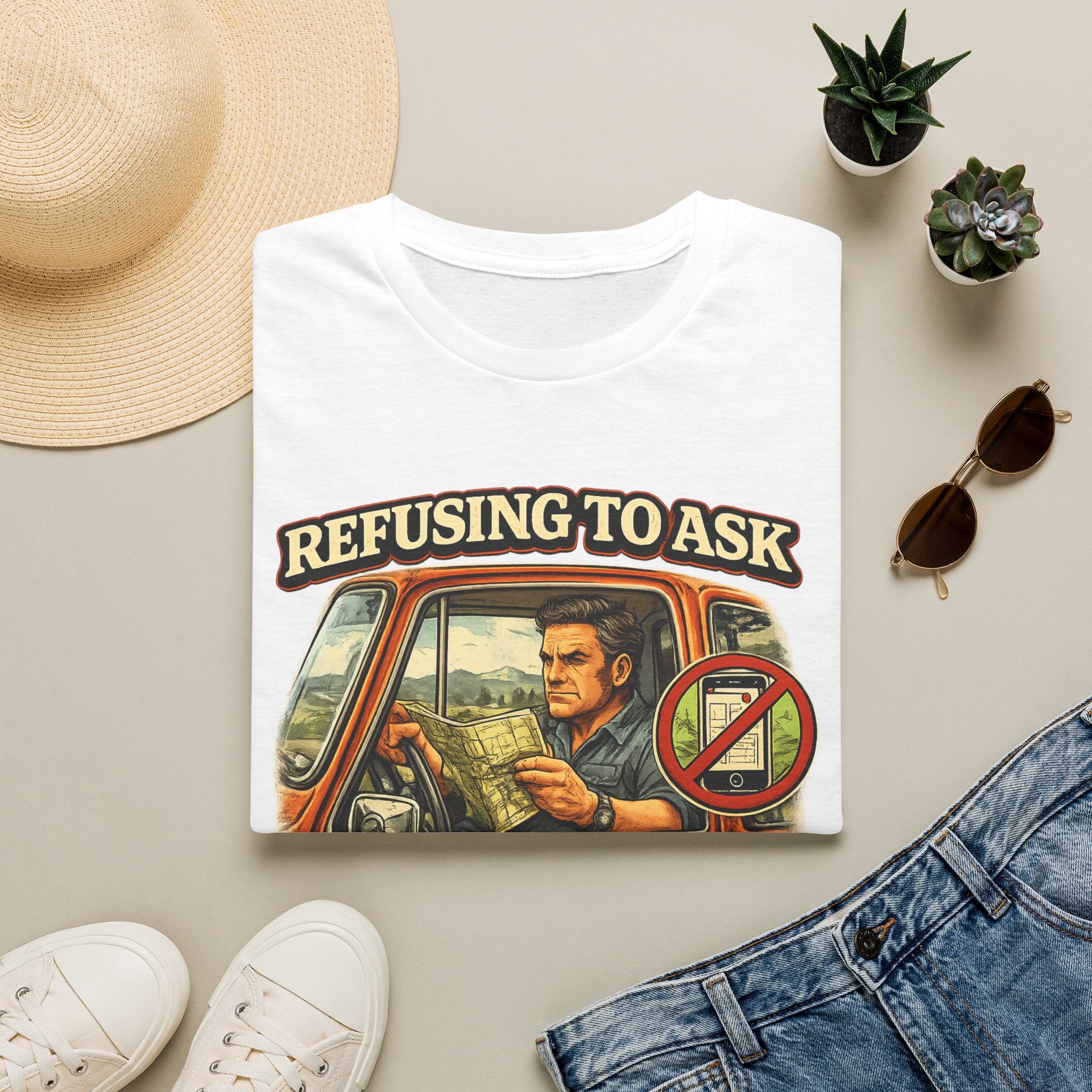 Refusing to Ask for Directions Tee Shirt | Funny Retro Driver Map Design