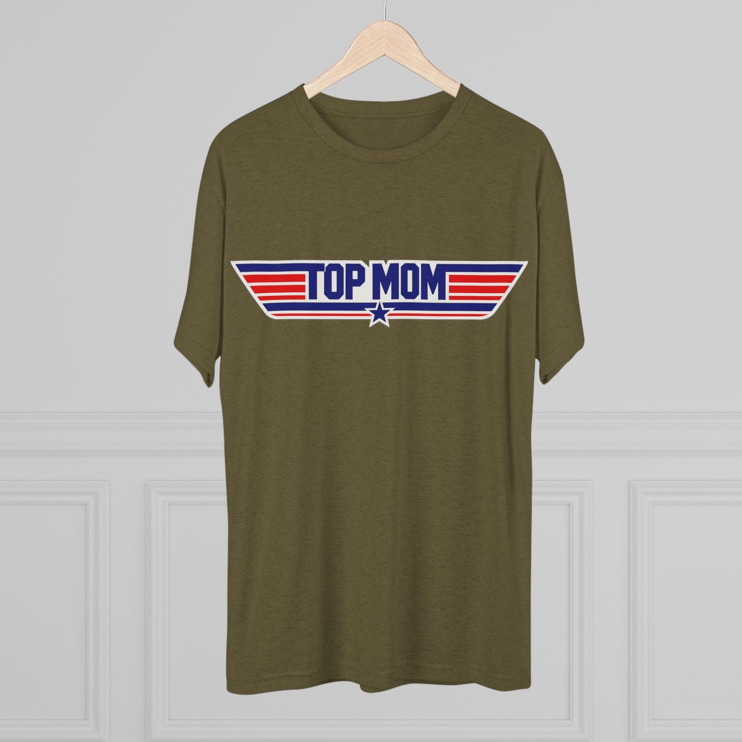 Top Mom Retro Aviation Logo Tee | Patriotic Star Stripes Mom Shirt