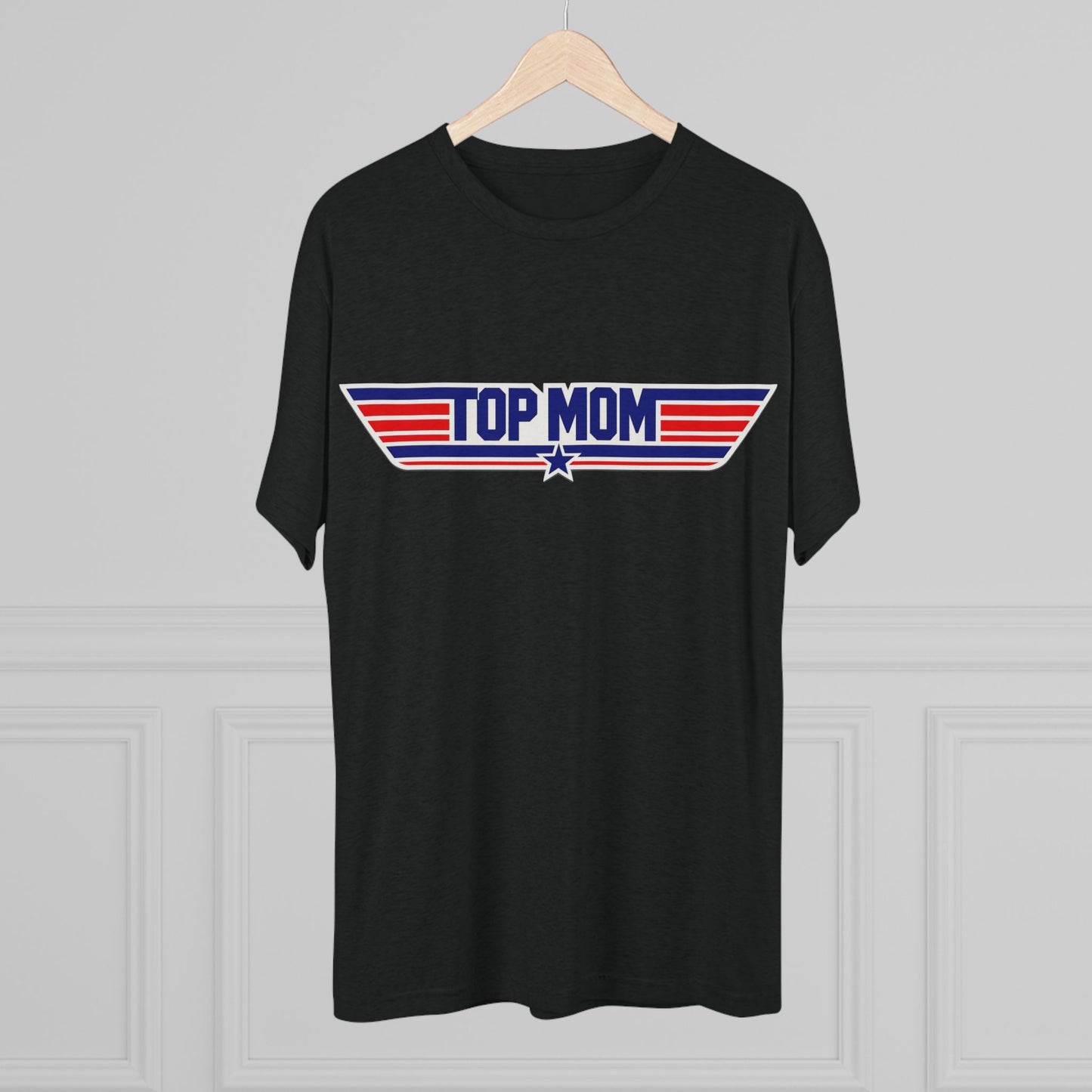 Top Mom Retro Aviation Logo Tee | Patriotic Star Stripes Mom Shirt