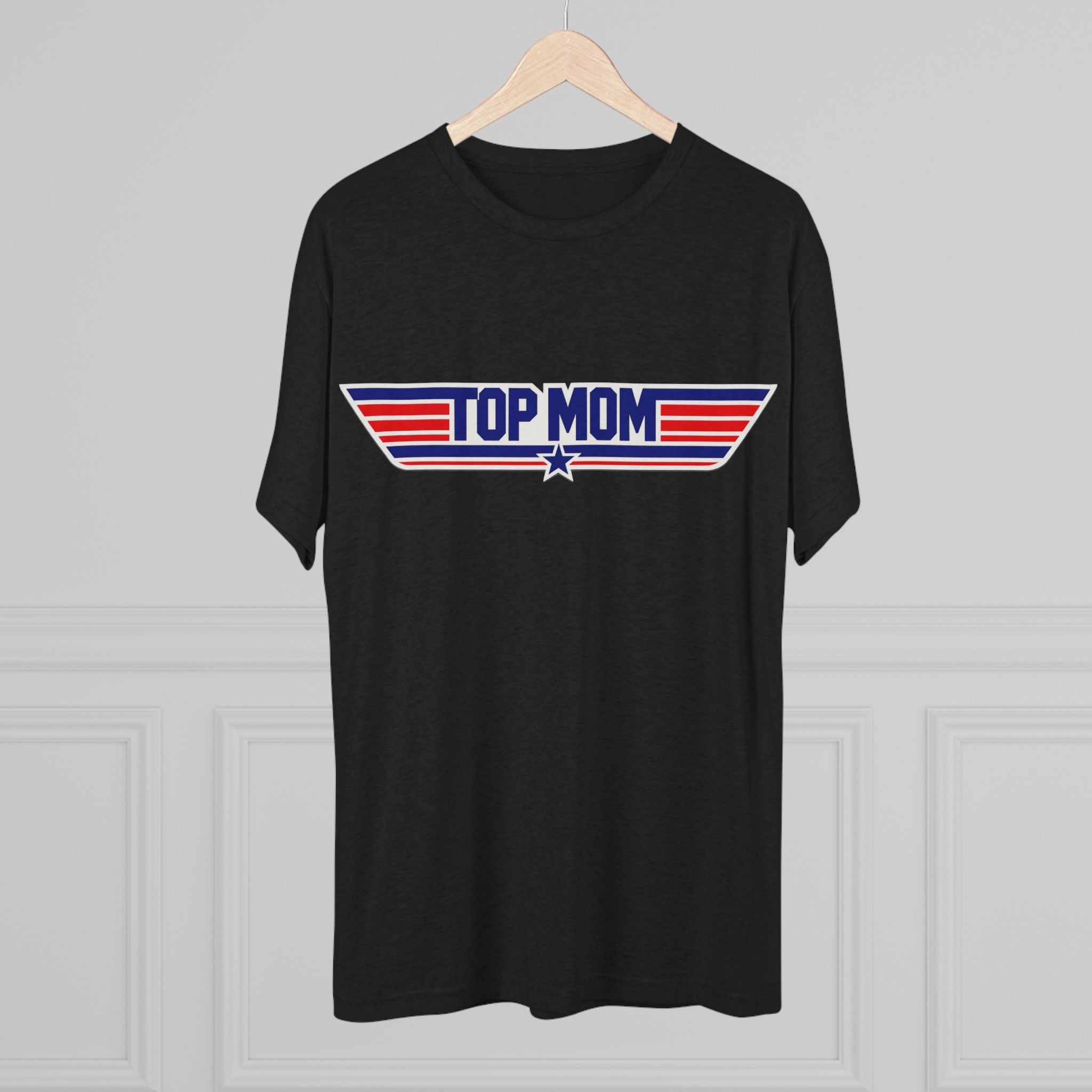 Top Mom Retro Aviation Logo Tee | Patriotic Star Stripes Mom Shirt