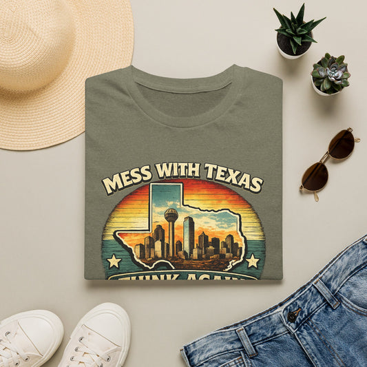 Mess With Texas Think Again Tee Shirt | Texas Skyline Graphic Tee
