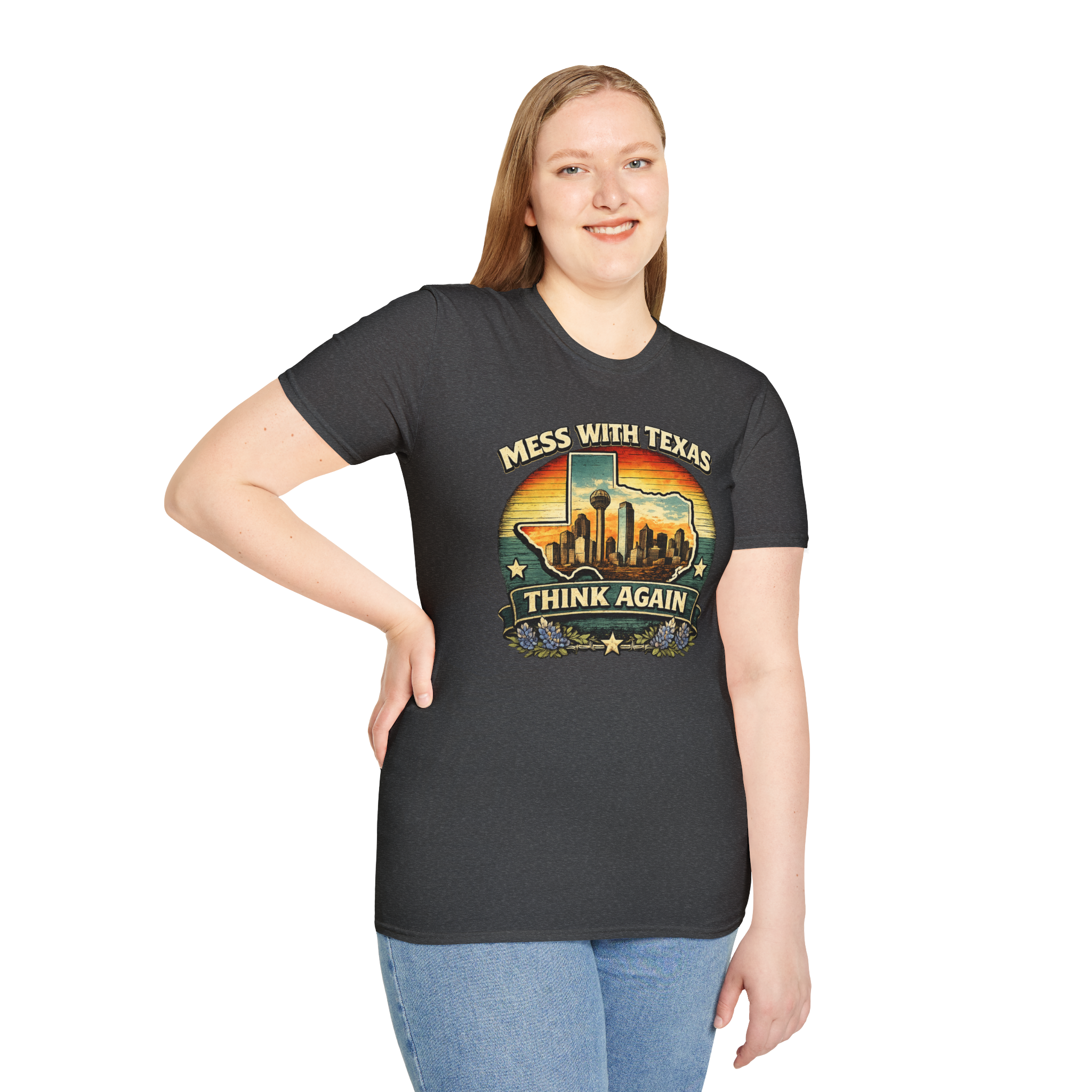 Mess With Texas Think Again Tee Shirt | Texas Skyline Graphic Tee