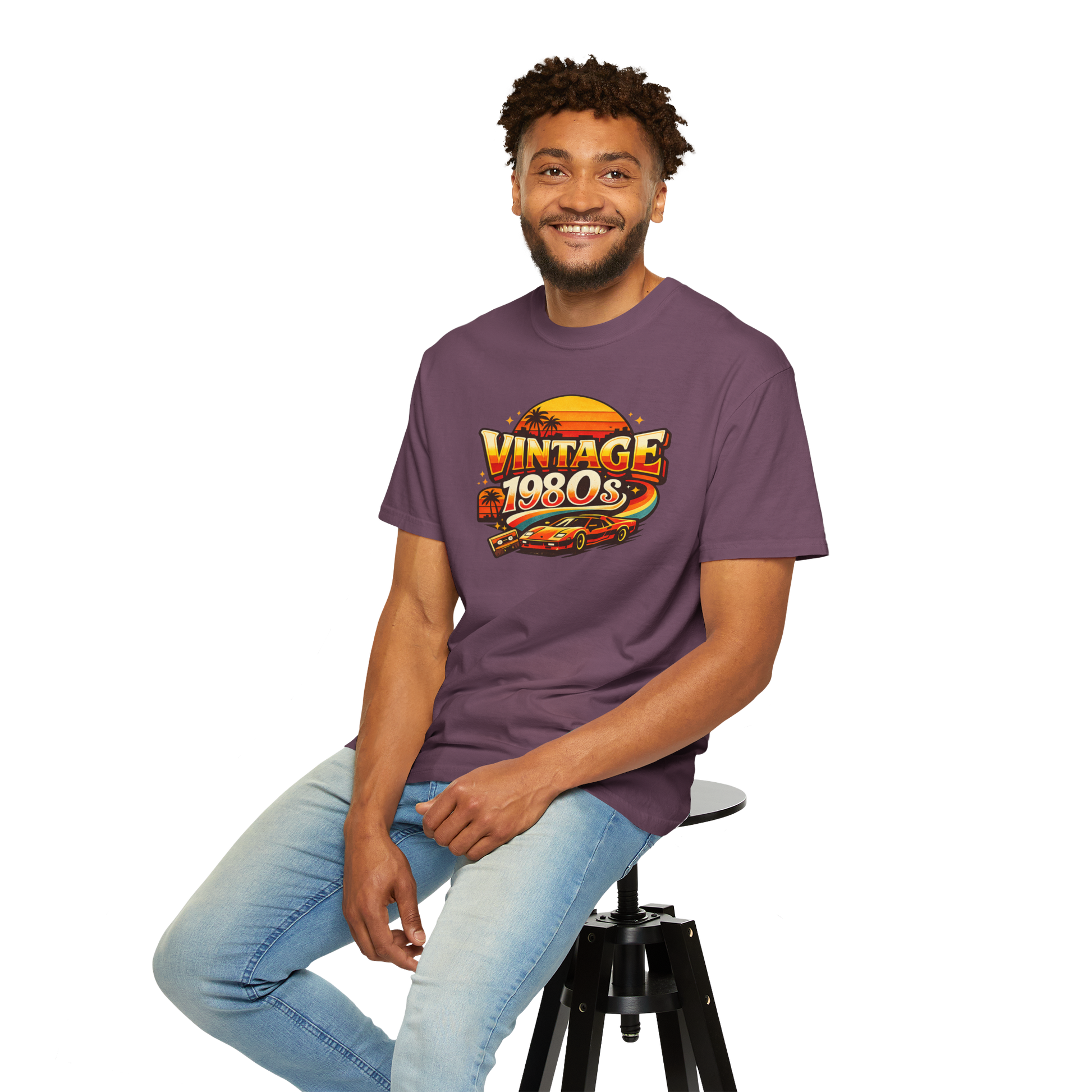 Vintage 1980s Retro Sports Car T-Shirt | Sunset Palm Beach Nostalgia