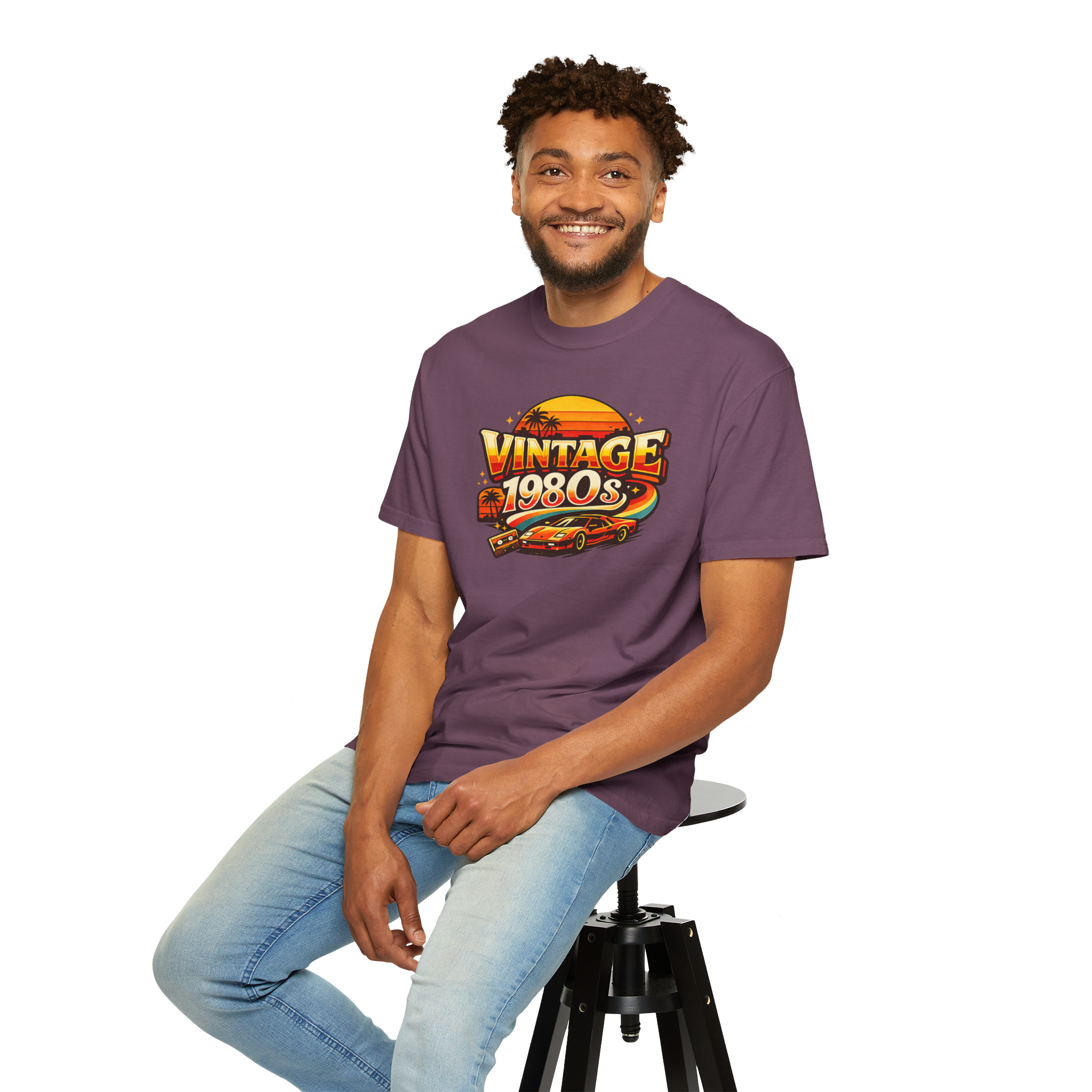 Vintage 1980s Retro Sports Car T-Shirt | Sunset Palm Beach Nostalgia