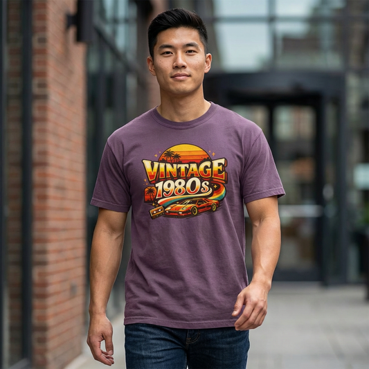 Vintage 1980s Retro Sports Car T-Shirt | Sunset Palm Beach Nostalgia