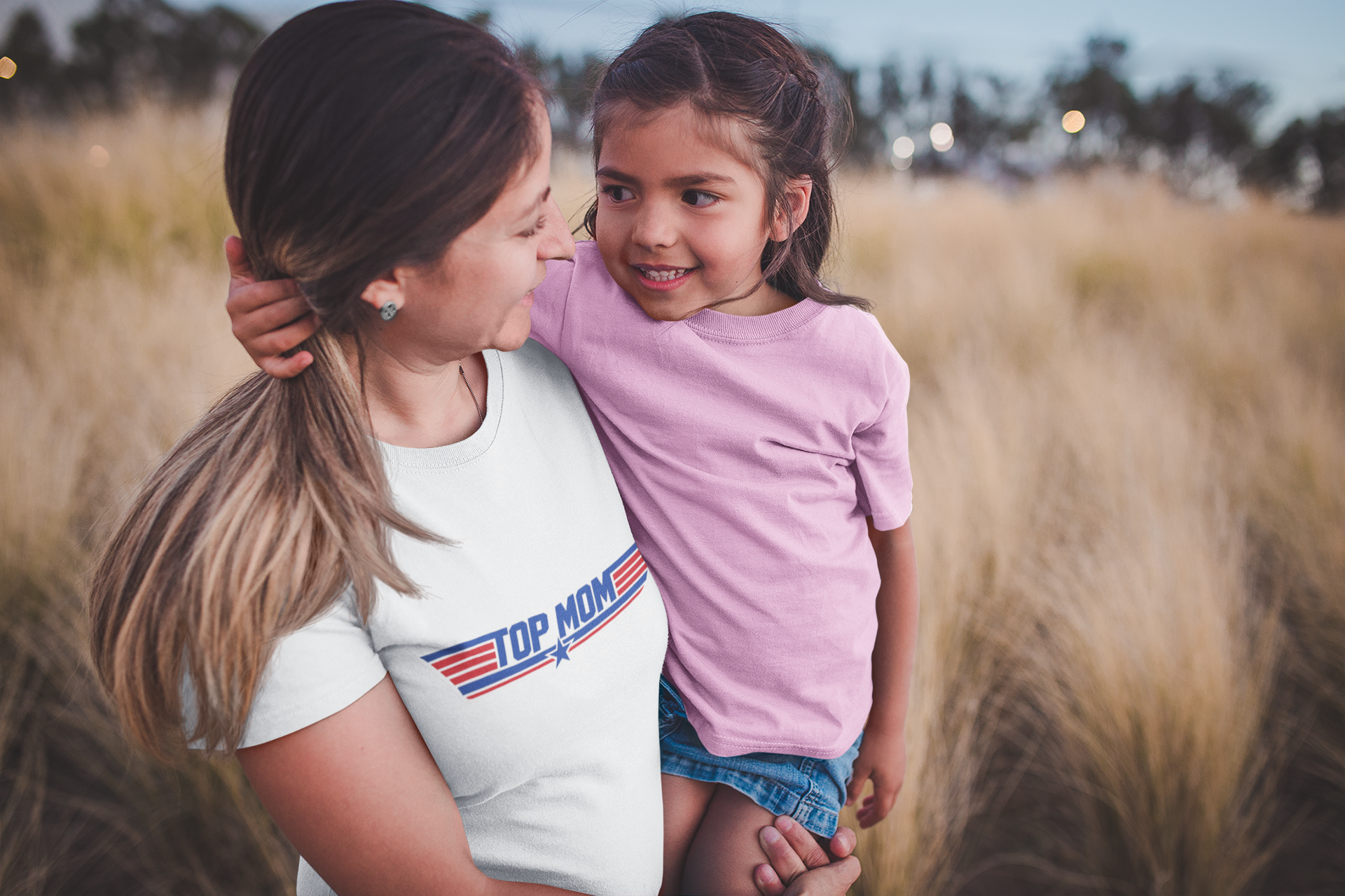 Top Mom Retro Aviation Logo Tee | Patriotic Star Stripes Mom Shirt