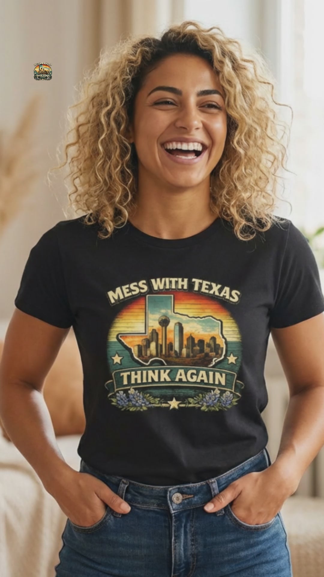 Mess With Texas Think Again Tee Shirt | Texas Skyline Graphic Tee