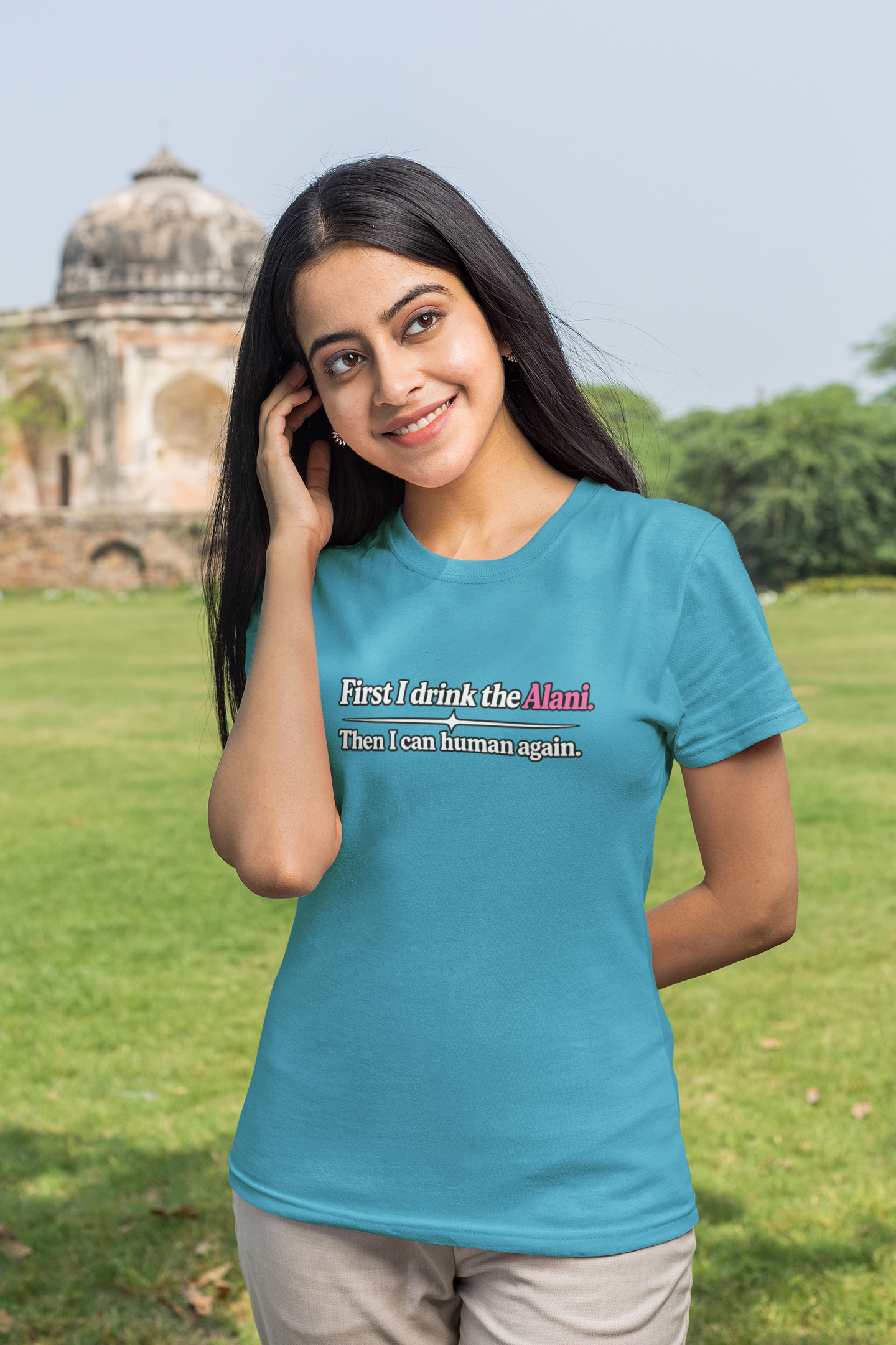 First I Drink the Alani Women's Graphic Shirt | Humor Tee